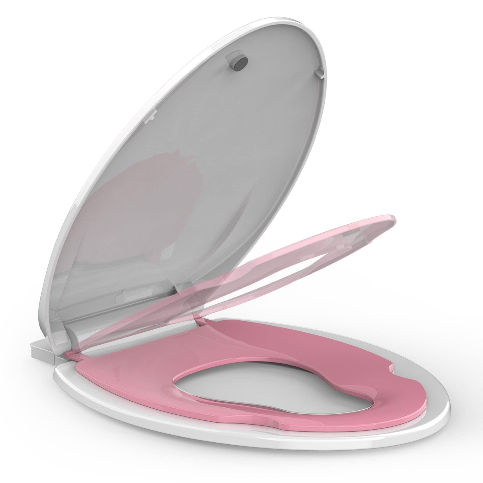 Garvee Soft Close Commercial Toilet Seat with Built in Toddler Potty Training No Wiggle Durable PP Easy Install Clean 19 in Elongated Toilets White and Pink