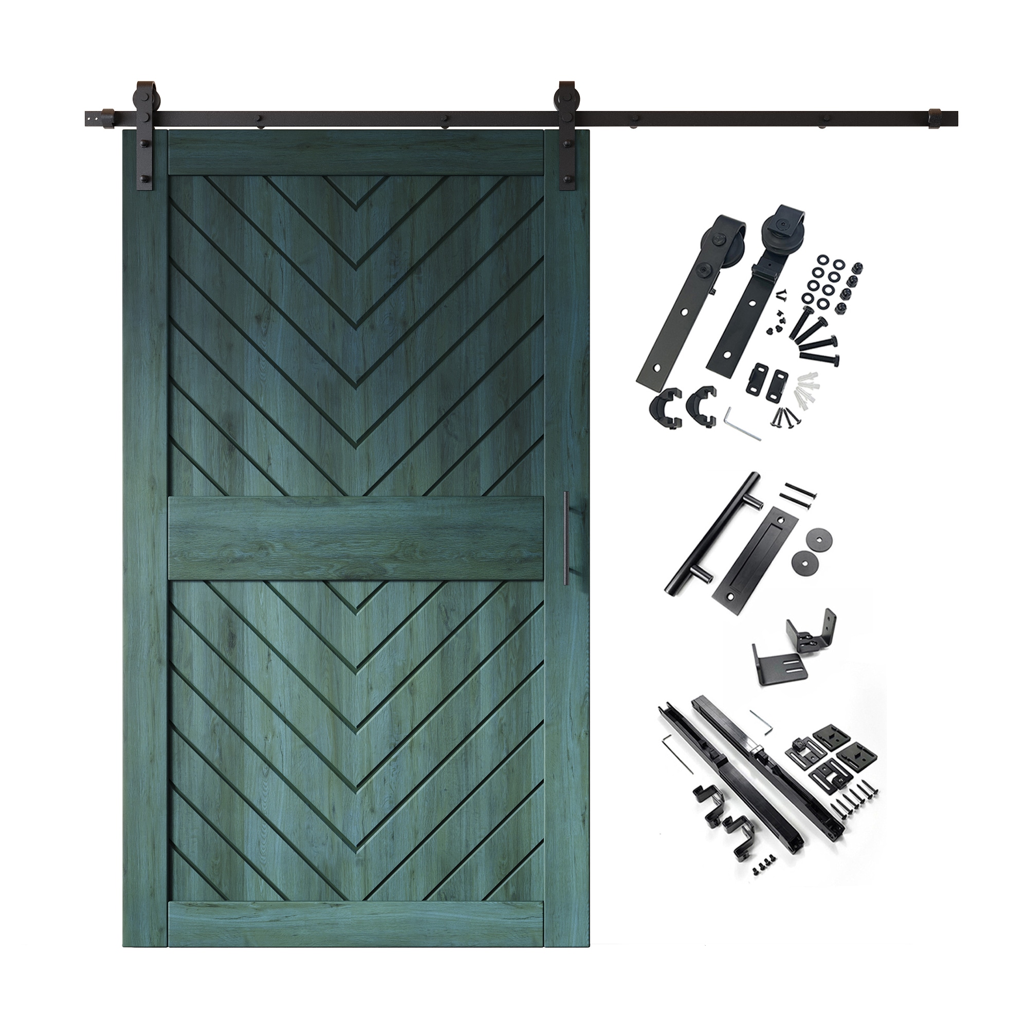 HOMACER YT1H090C-JT3-4284-RP 42-in x 84-in Royal Pine Herringbone Pine Wood Solid core Single Barn Door (Hardware Included)