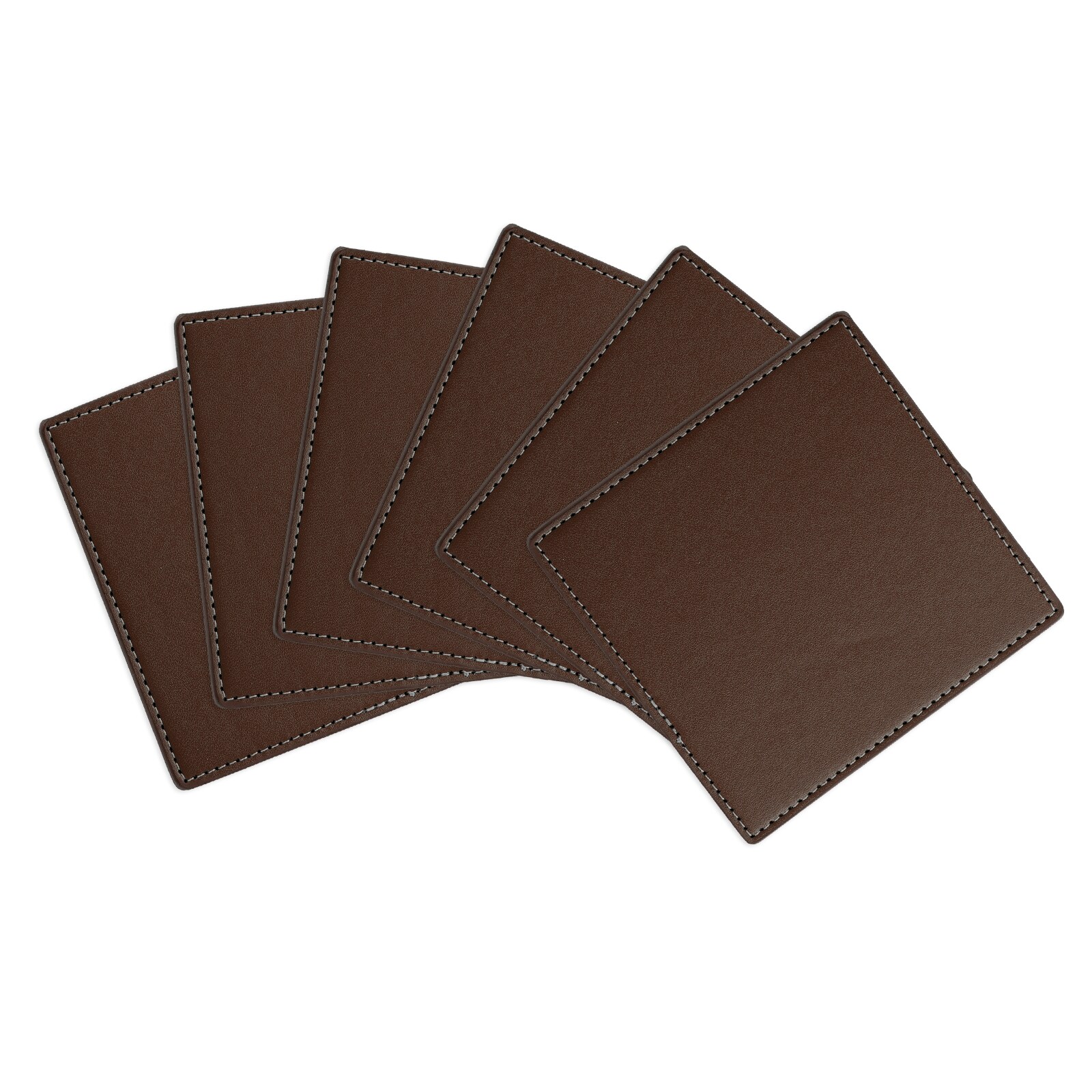 Unique Bargains Square Drink Coasters Set of 6 White Stitched Dual Sided Non-Slip Non-Stick Waterproof Leather Coasters for Drinks Coffee Table Housewarming Gifts Home Decor 4inch x 4inch Brown