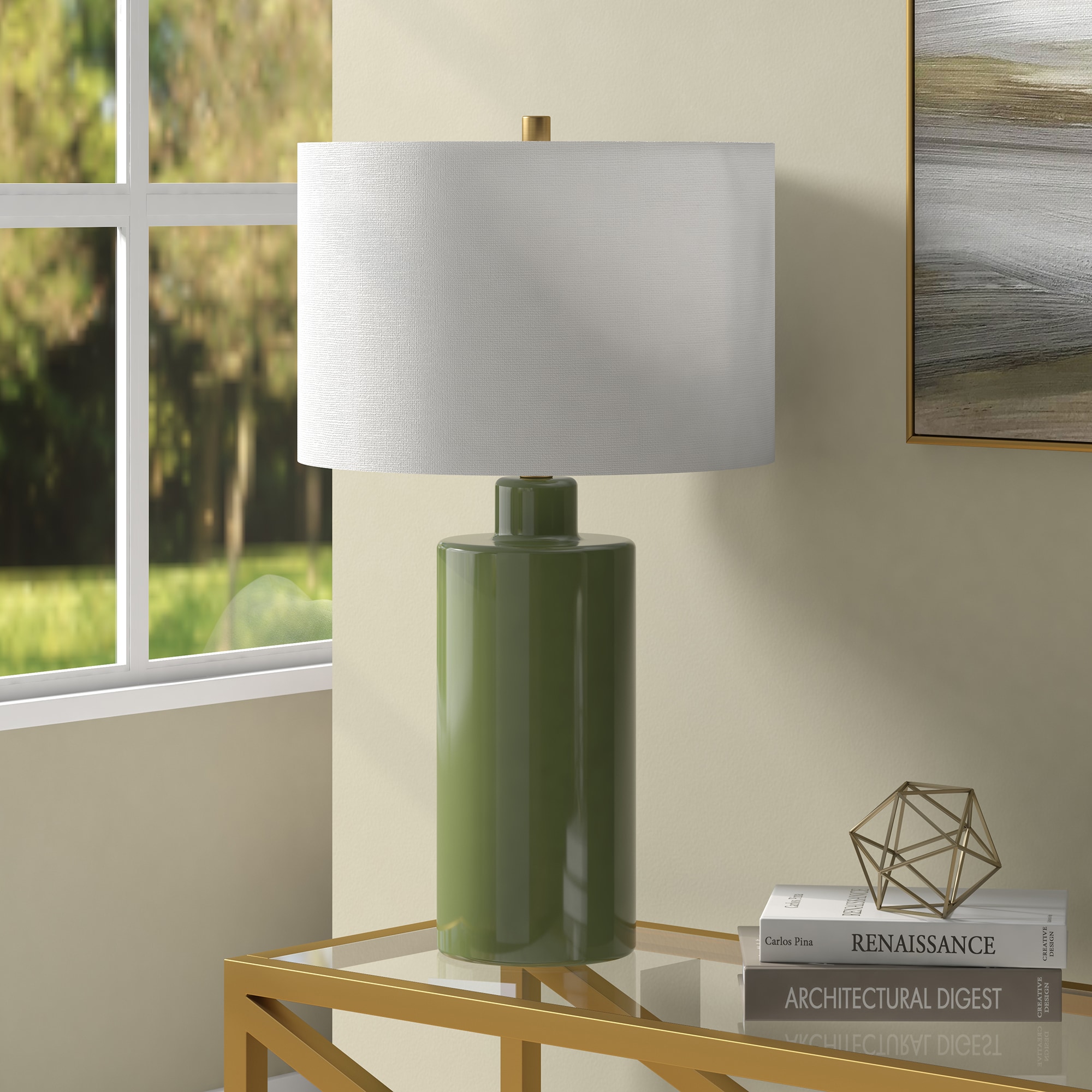 Hailey Home TL2318 Selina 25-in Tarragon Green LED Incandescent Rotary socket Table Lamp with Fabric Shade