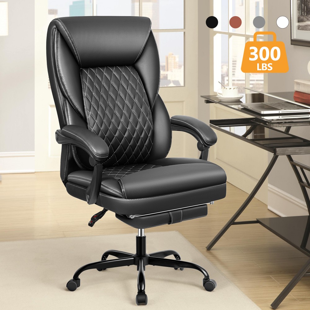 KERDOM - High Back Office Chair With Retractable Footrest Ergonomic Design Executive Computer Cha...