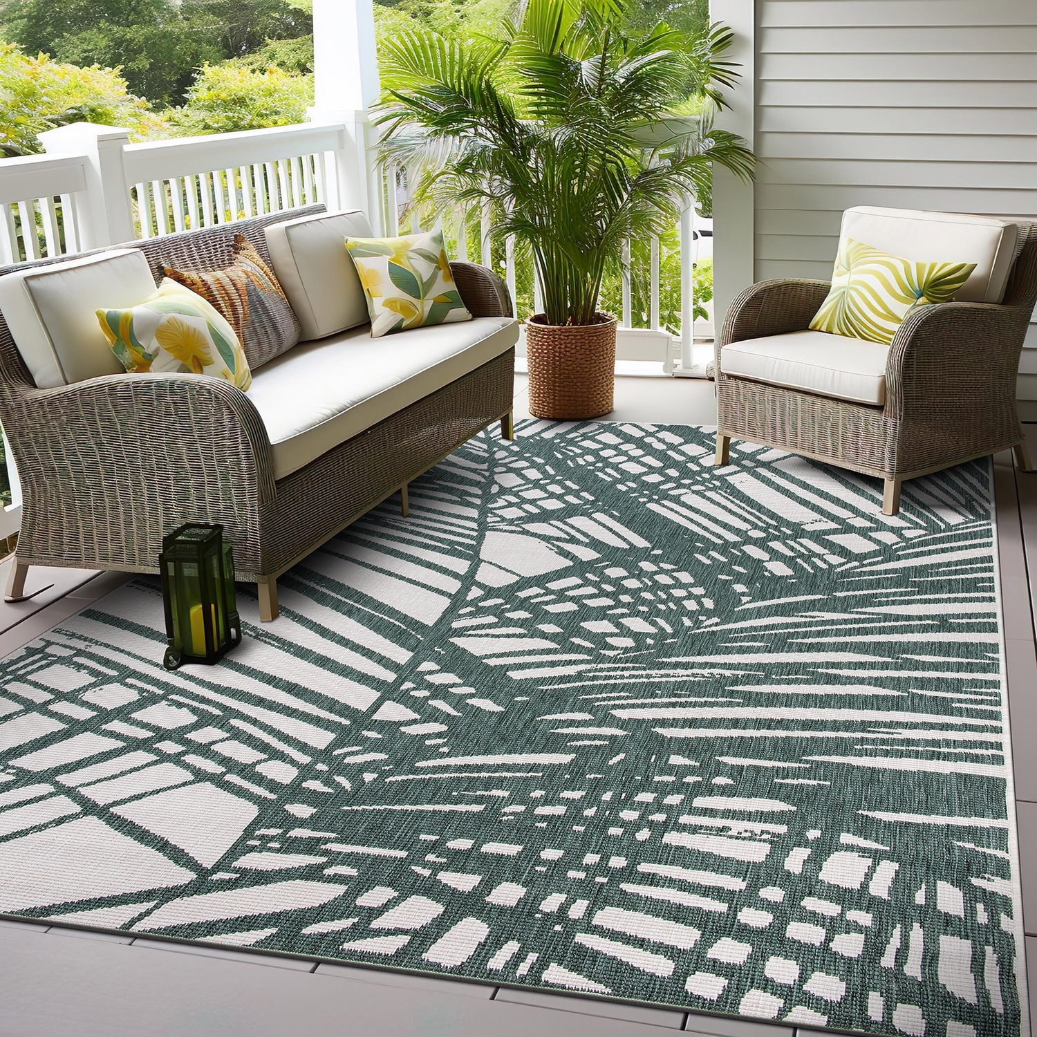 World Rug Gallery 4027GREEN5X7 5 x 7 (ft) Loomed Synthetic Green Rectangular Indoor/Outdoor Floral/Botanical Area rug