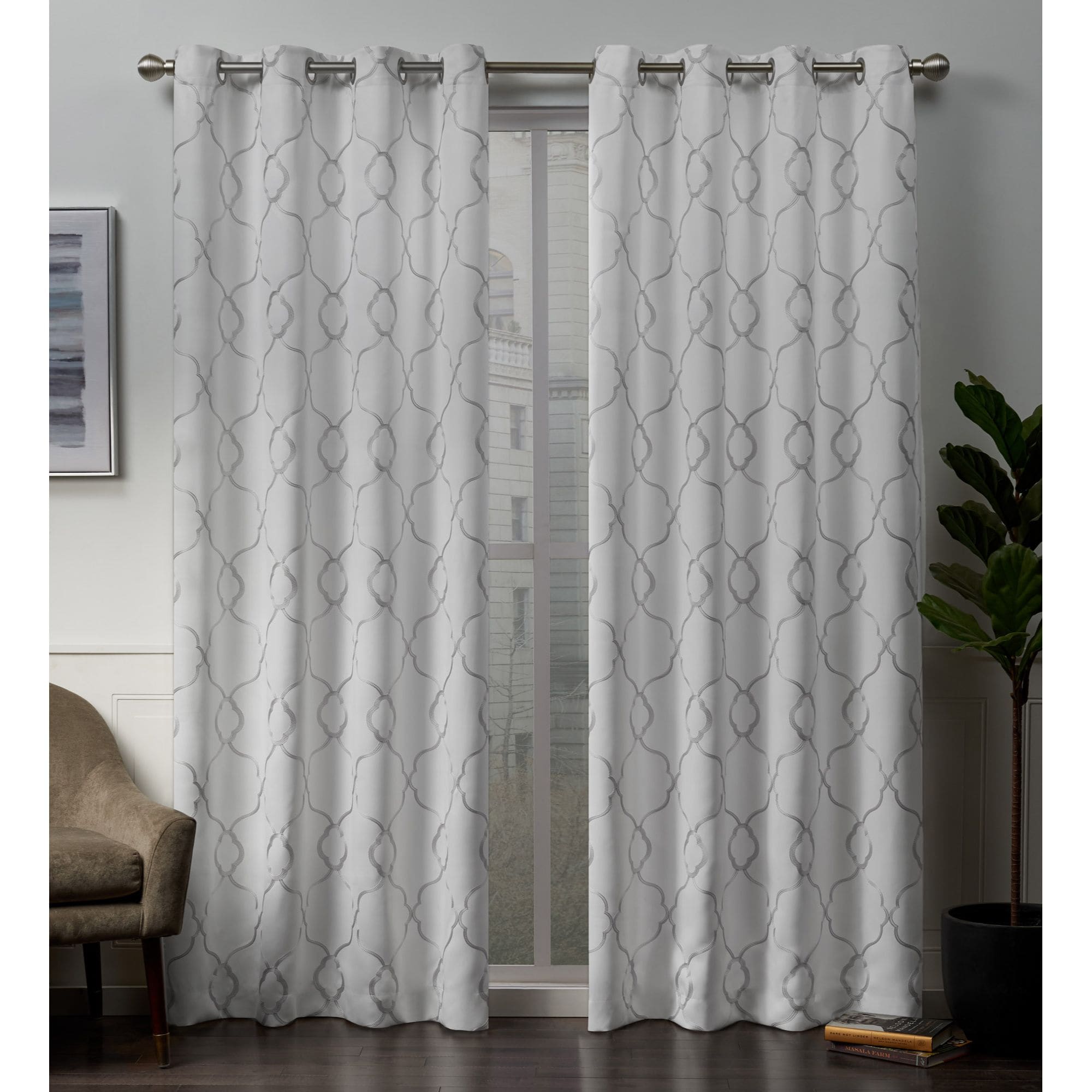 Exclusive Home YA014941DSEHF1 A433 108-Inches Winter Trellis Room darkening Interlined Grommet Curtain panel pair