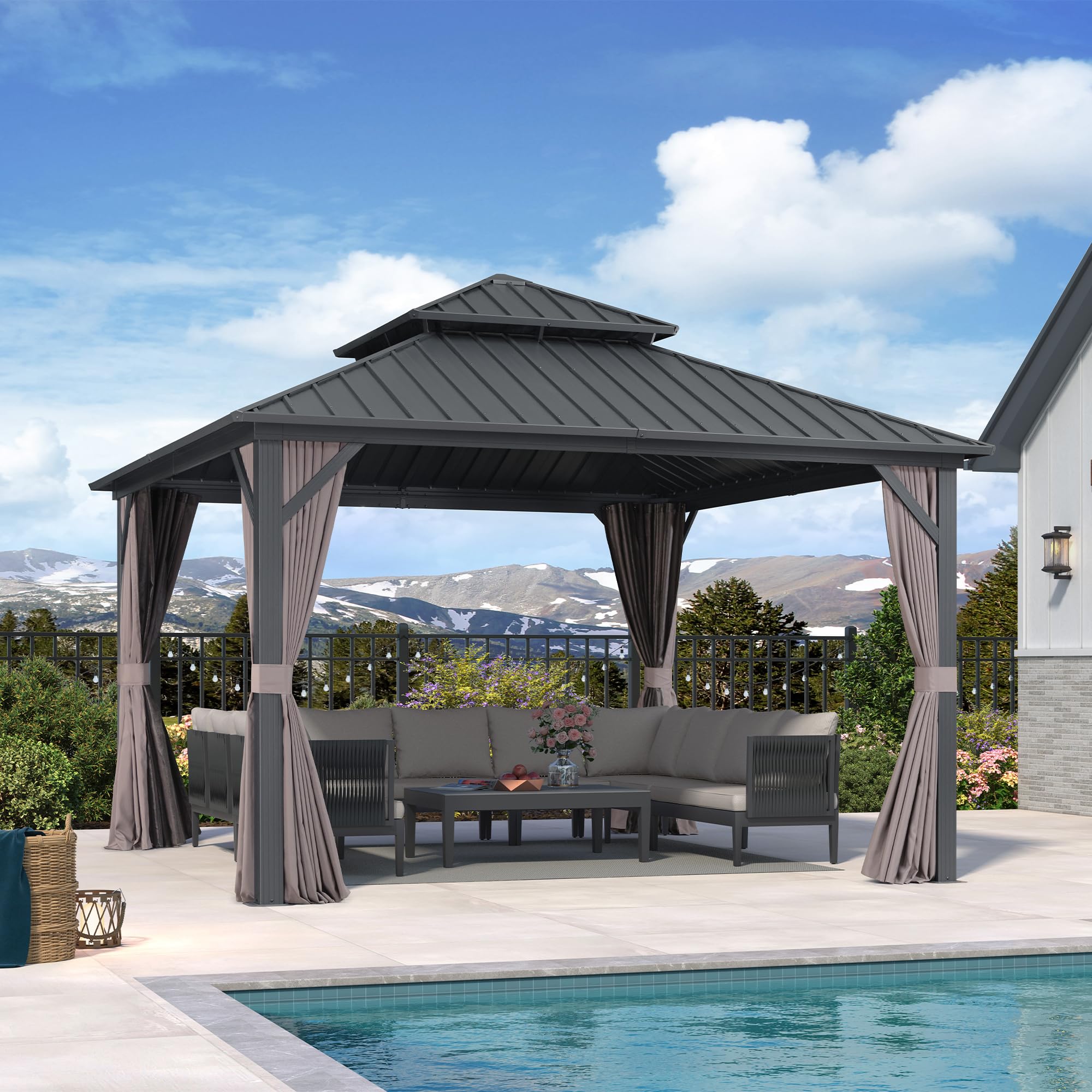 PURPLE LEAF LS04JJG1212 12-ft x 12-ft Gazebo Gray Gazebo with Hardtop Roof (Screen Included)