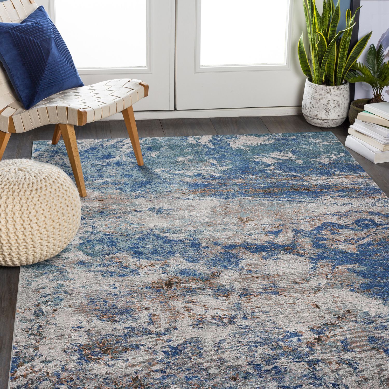 LR Home 4956A0084934J8 5 X 7 (ft) Blue/ Gray/ Rust/ Pink Indoor Abstract Area Rug