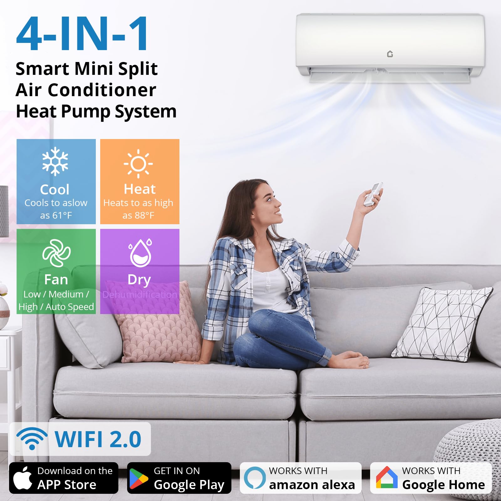 GarveeLife 9000BTU Mini Split AC Unit 19 SEER2 Wall Mounted Split Air ...