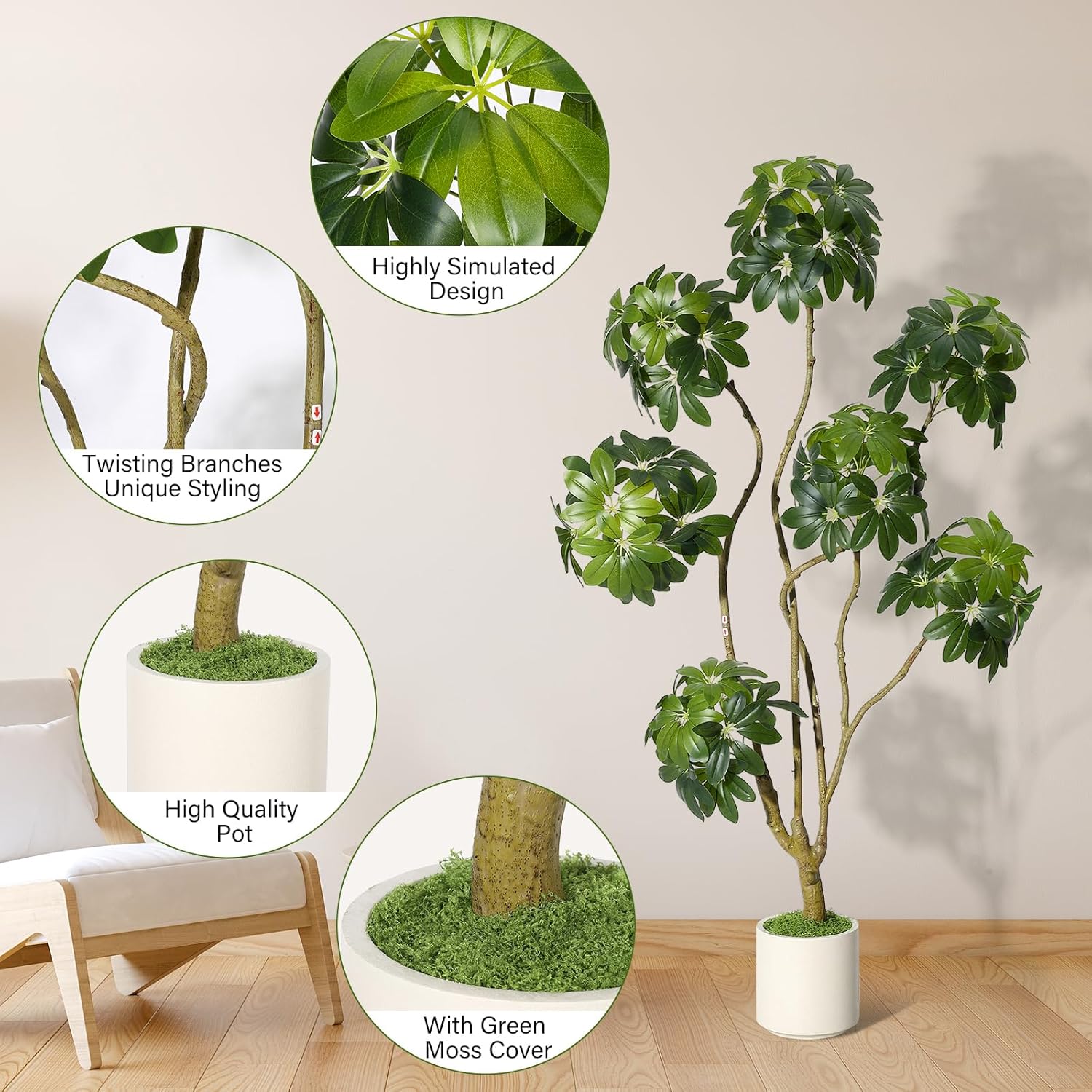 Der Rose 5ft Tall Artificial Umbrella Tree Fake Indoor Plant with Multiple  Trunks Faux Schefflera Tree in Decorative White Planter Real Touch Leaves  in the Artificial Plants & Flowers department at Lowes.com