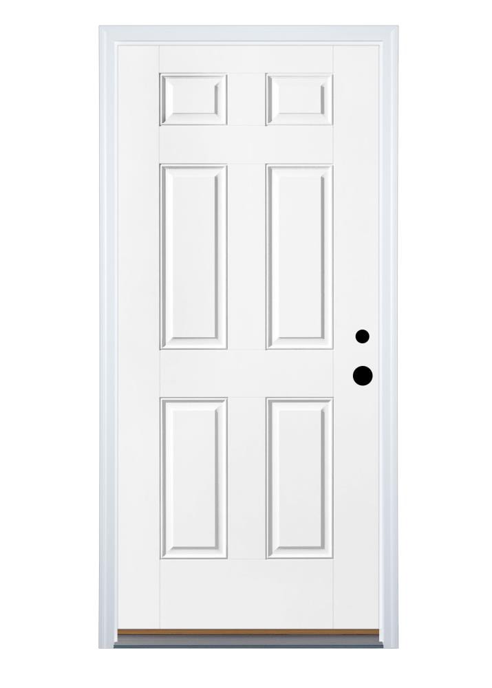 Therma-Tru BMTTSFG11210LB Entry Door 34-in x 80-in x 4-9/16-in Fiberglass No glass Left-hand inswing Ready to paint Unfinished Prehung Front Door with Brickmould Insulating core
