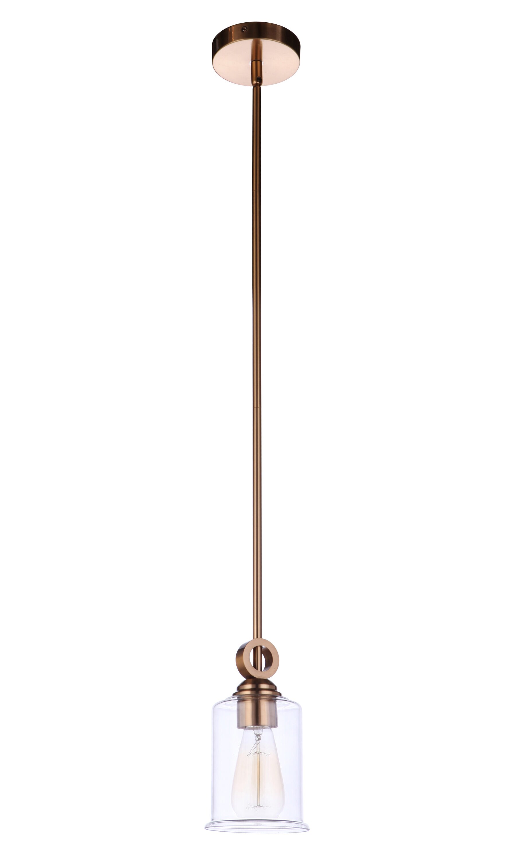 Craftmade 56491-SB Romero Satin Brass Transitional Clear glass Cylinder Mini Hanging Pendant light