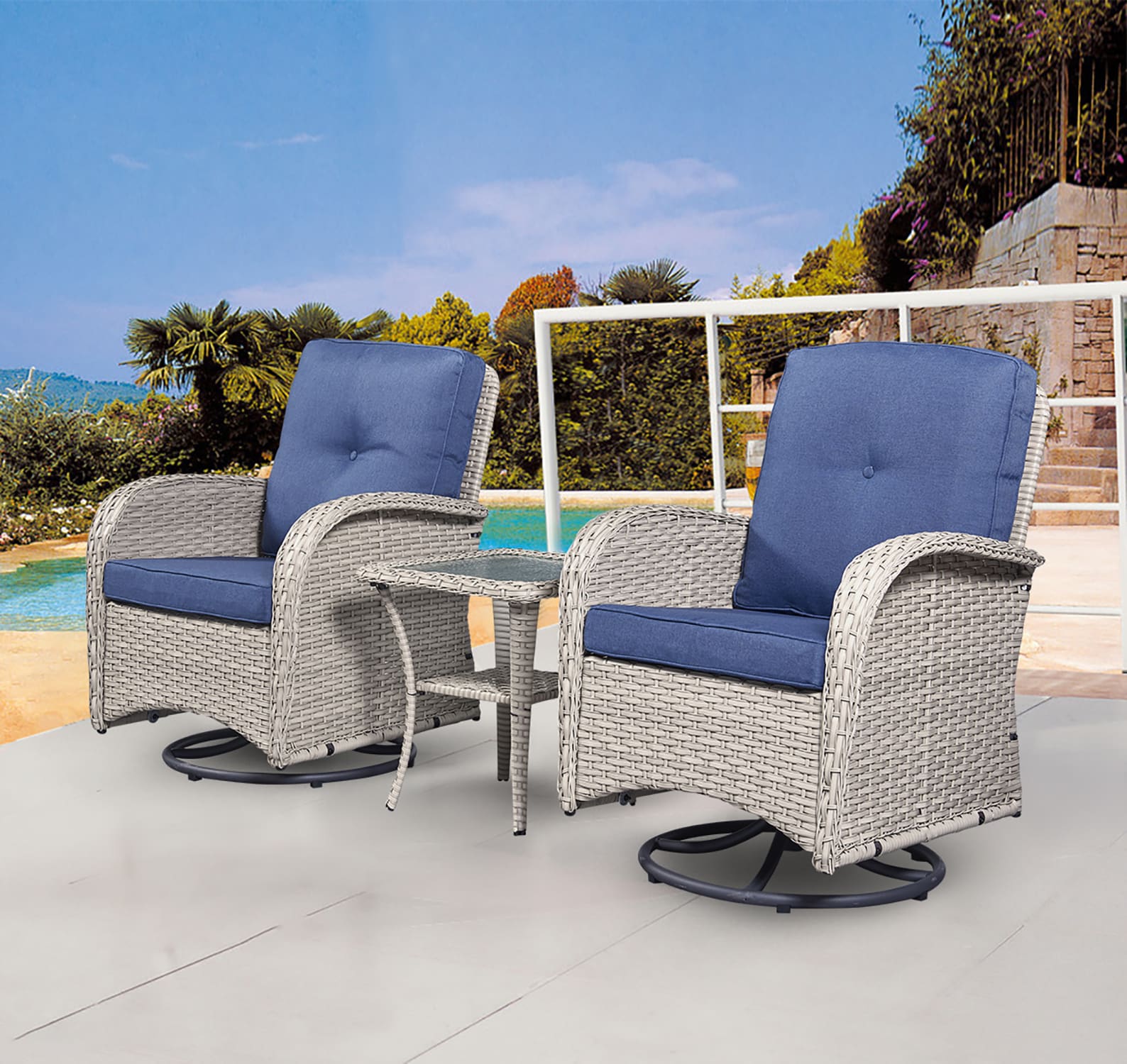 Rilyson New Wicker 3-Piece Wicker Patio Conversation Set With Gray ...