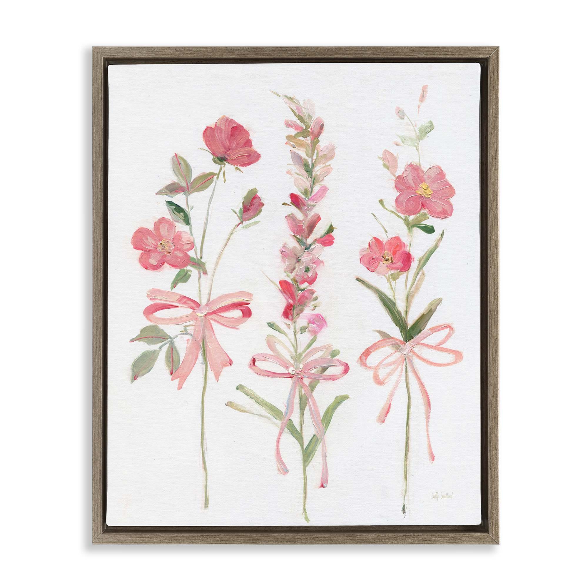 Stupell Industries BS-186-FFE-24X30 Pastel Pink Floral Sprigs Brown Framed Floater Canvas Wall Art By Sally Swatland 25 x 31