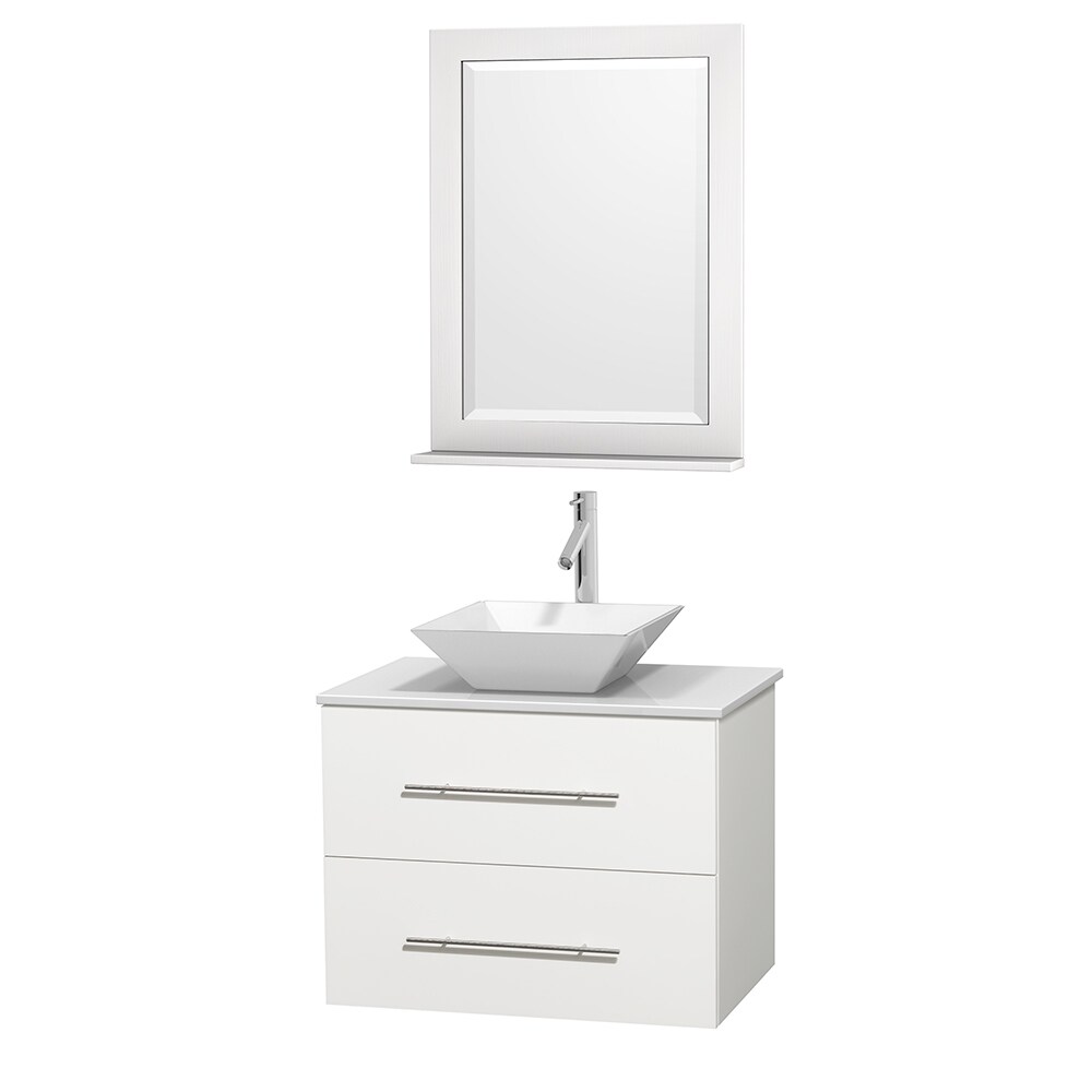 Wyndham Collection WCVW00930SWHWSD2WM24 Centra 30-in White Single Sink Bathroom Vanity with White Engineered Stone Top (Mirror Included)