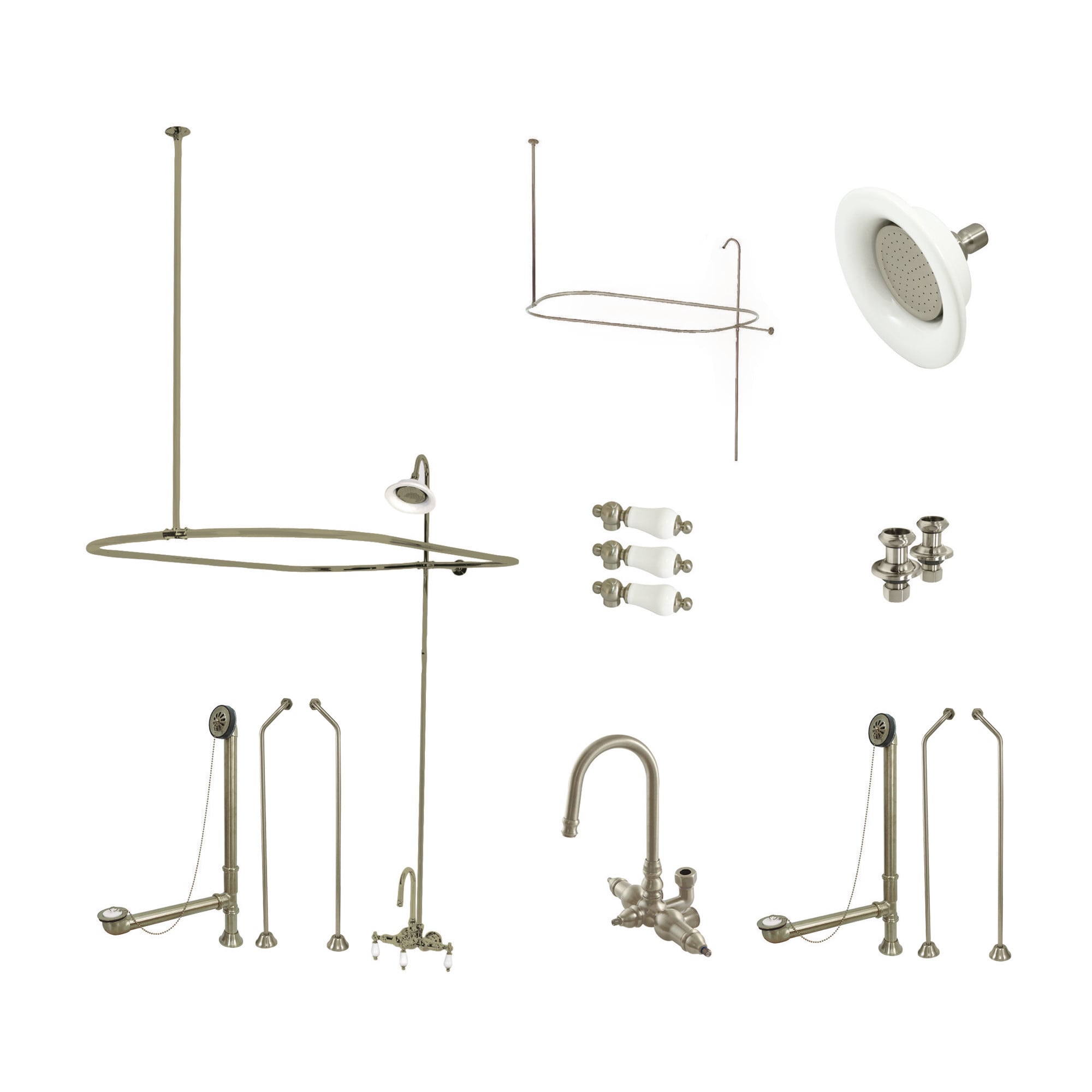 Kingston Brass WLCCK4188PL Vintage Brushed nickel 3-handle Wall-mount High-arc Bathtub Faucet ( Valve Included )