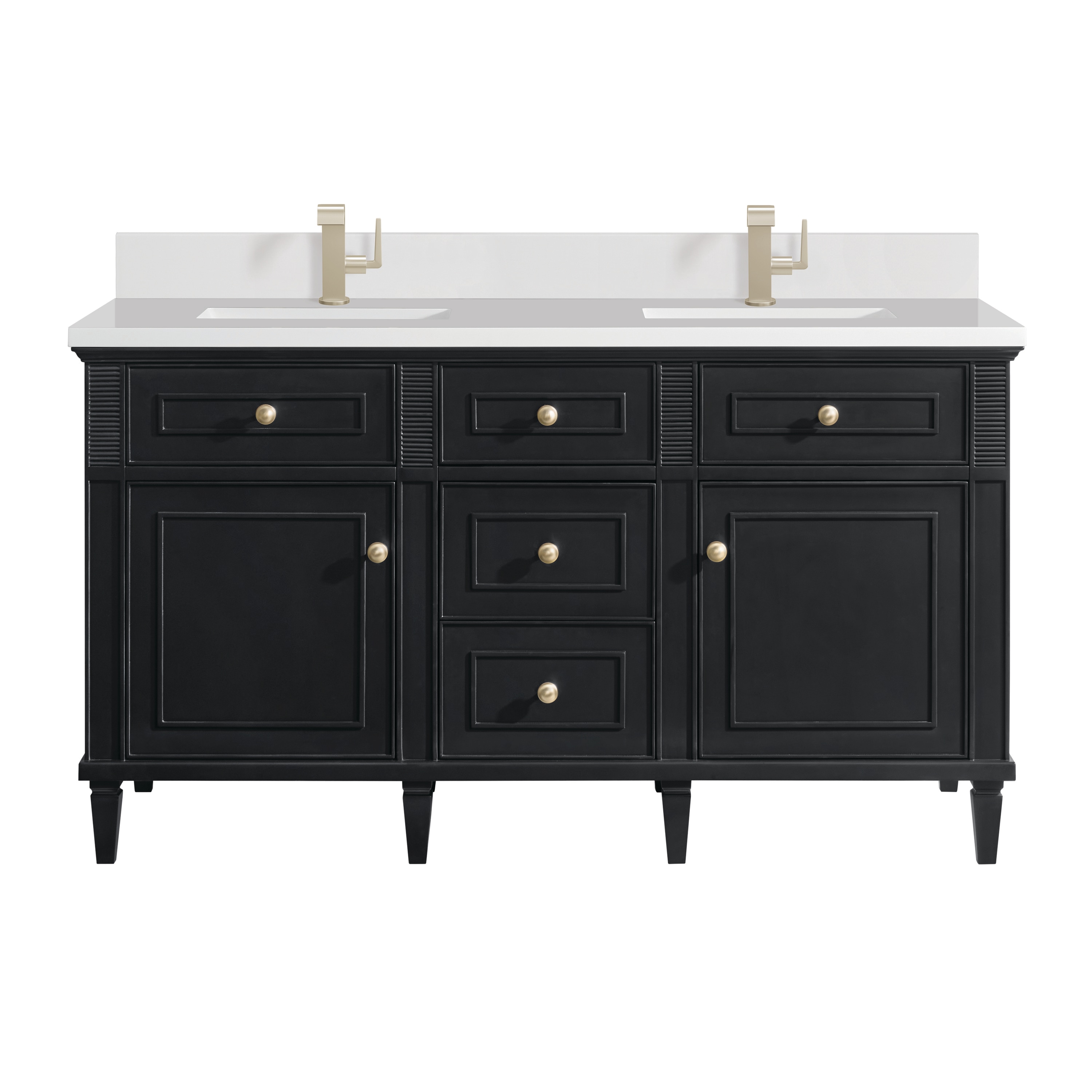 James Martin Vanities 424-V60D-BKO-1WZ Lorelai 60-in Black Onyx Undermount Double Sink Bathroom Vanity with White Zeus Quartz Top