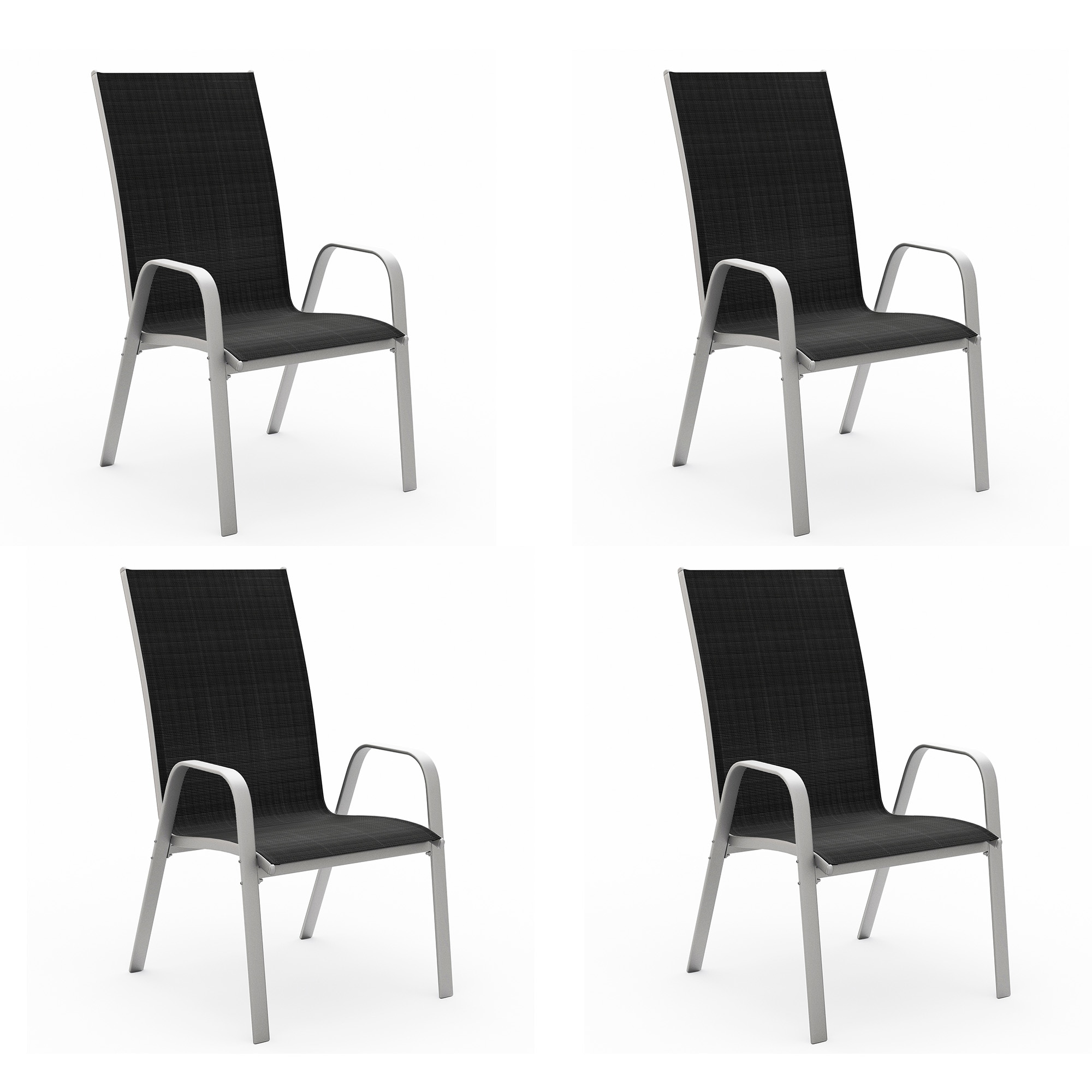 JEAREY XLTKD4G-BLU/W Outdoor Patio Dining Chairs Set of 4 Set of 4 Woven Stackable Black Metal Frame Stationary Chaise Lounge Chair with Black Woven Seat