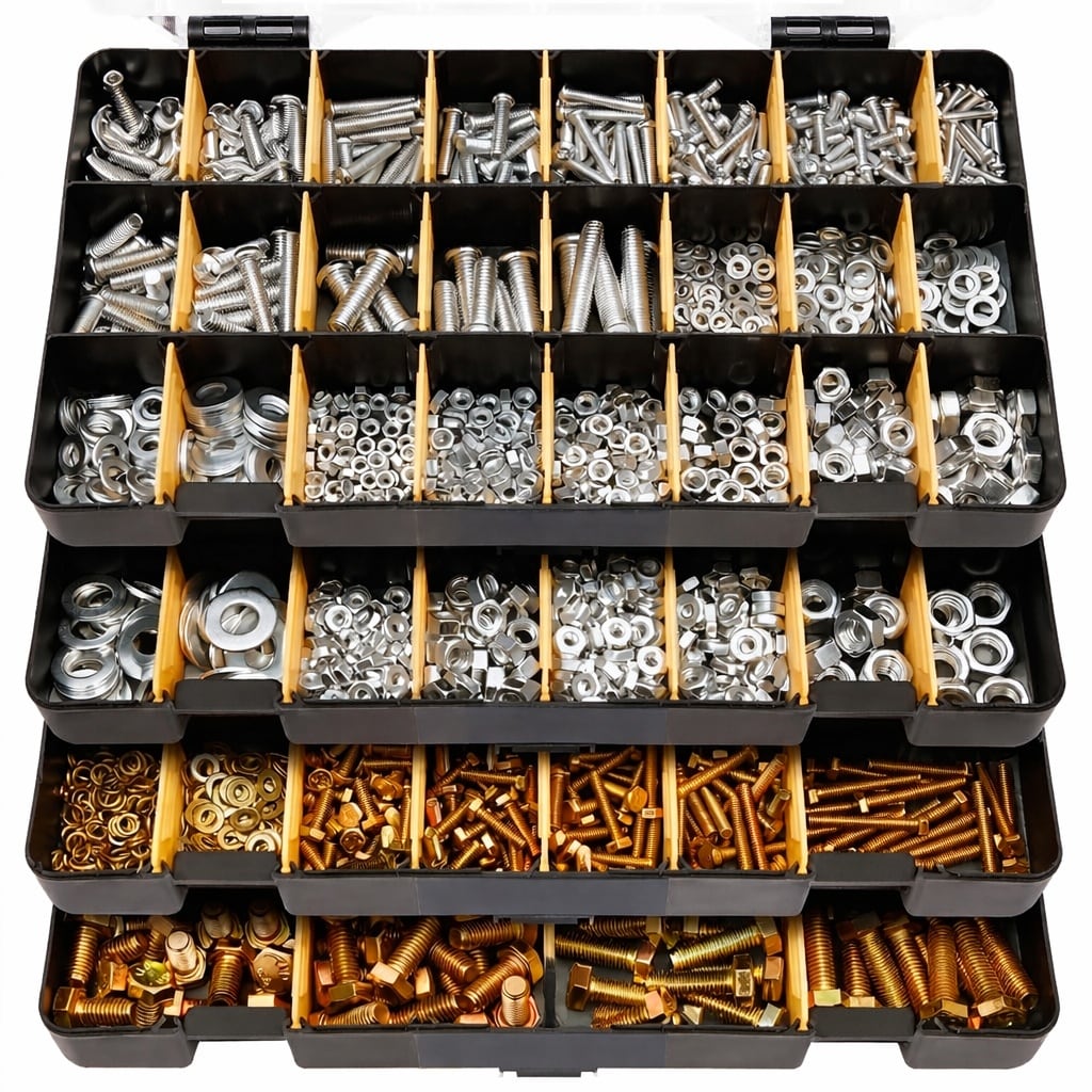 Etokfoks  3010pcs Hardware Assortment Kit SAE Metric Phillips Head Bolts Hex Nuts Lock Washers 4 Trays Carbon Steel