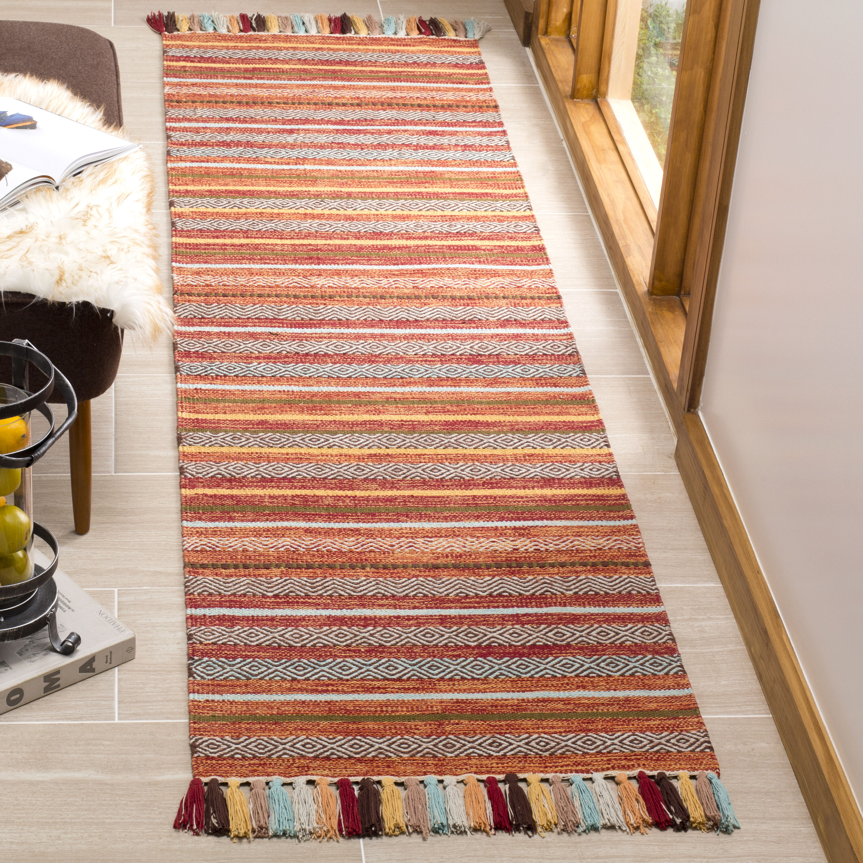 Coastal Breeze Multicolor Stripe Handwoven Cotton Runner Rug