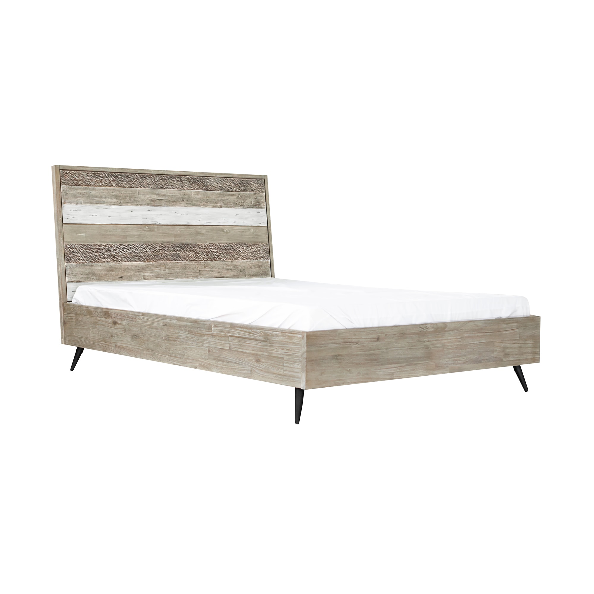 Transitional Two-Tone Acacia Wood King Platform Bed with Headboard
