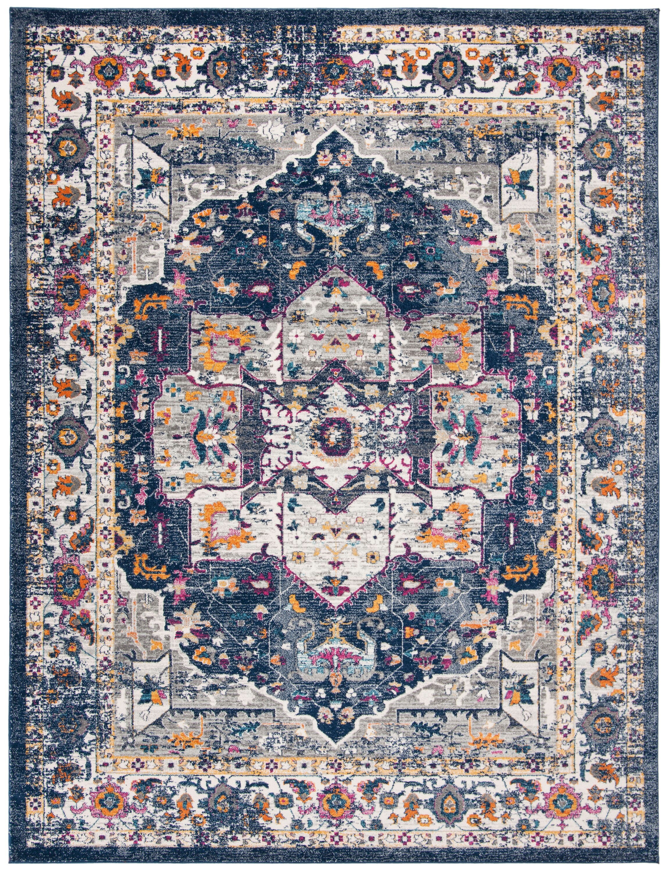Navy and Grey Reversible Synthetic Area Rug, 54" x 16"
