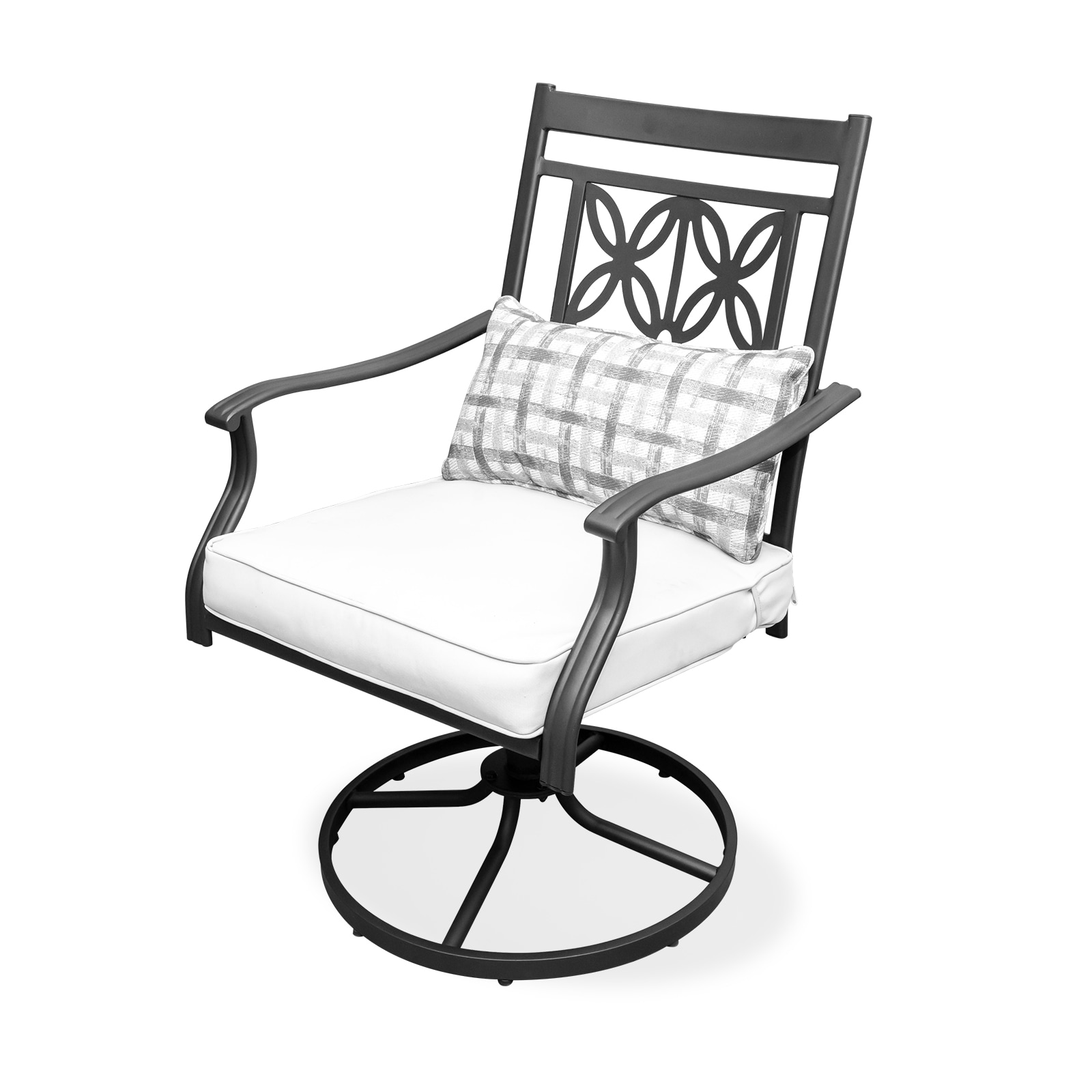 GARSING G-PATTERNSWIVEL-1 Patio Dining Chair Black Steel Frame Swivel Dining Chair with Beige Cushioned Seat