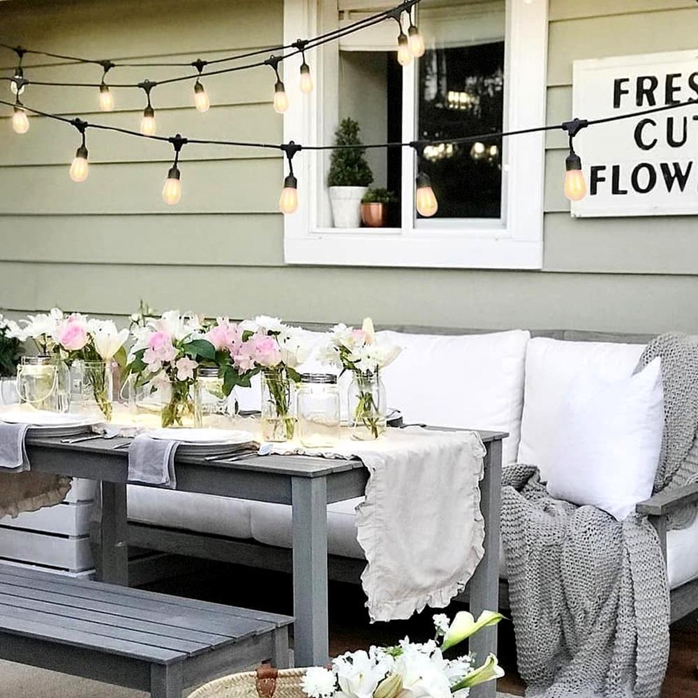 Warm White Solar Powered LED Outdoor String Lights with Flame Bulbs