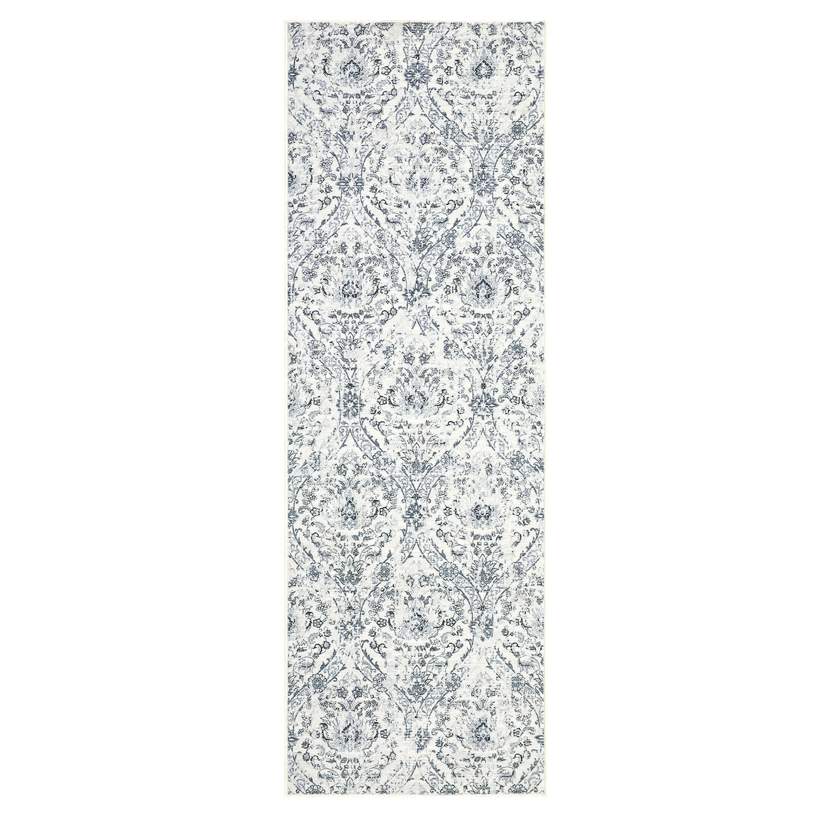 Qeetex LSN-PHO-16LUBSI5 2 x 6 ft Polyester Cashmere Beige Gray Rectangular Hallway Bathroom Entryway Kitchen Office Foldable Flower Printed Damascus Washable Area Rug