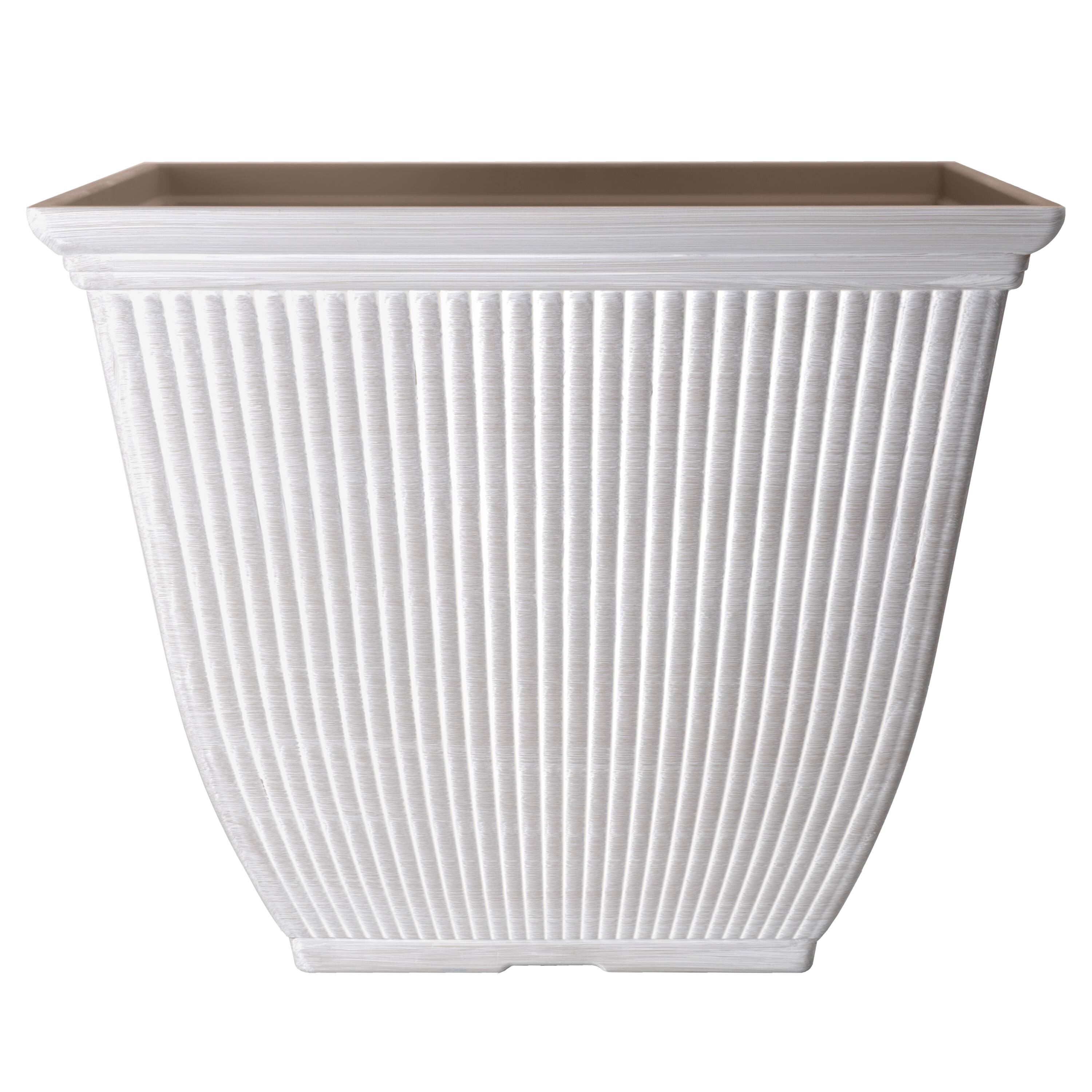 Style Selections SQ2140F Square 14.5-in W Small Off-white Recycled plastic Indoor/Outdoor Planter