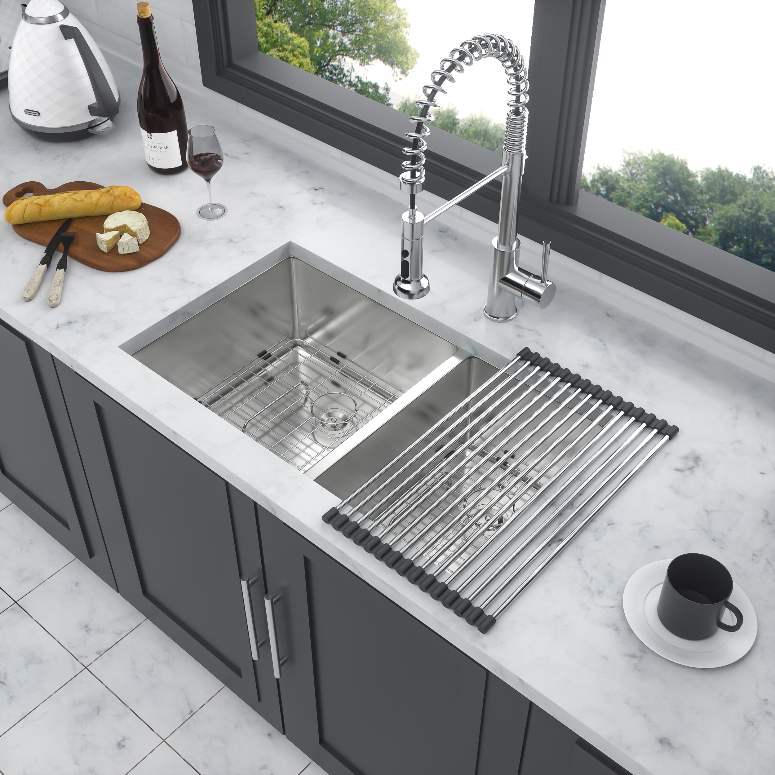 LUXEYARD 16 Gauge Stainless Steel 32 x 18 x 9 inch Undermount Double Bowl Kitchen Sink (6040) with 9 Inch Deep Sink