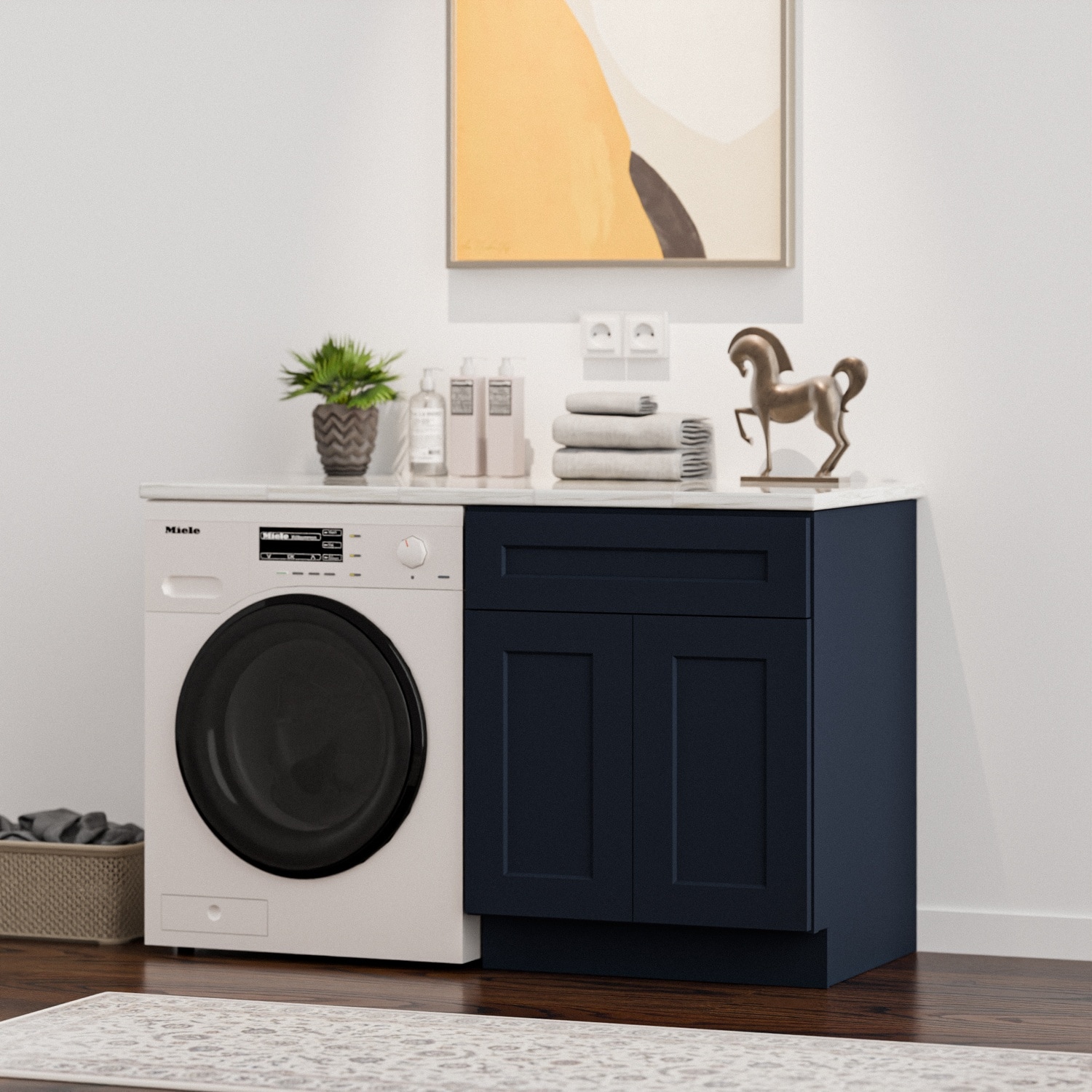 Boyel Living 30W x 24D x 34.5H Solid Wood Shaker Sink Base Cabinet Navy Blue Double Door RTA for Kitchen Bathroom