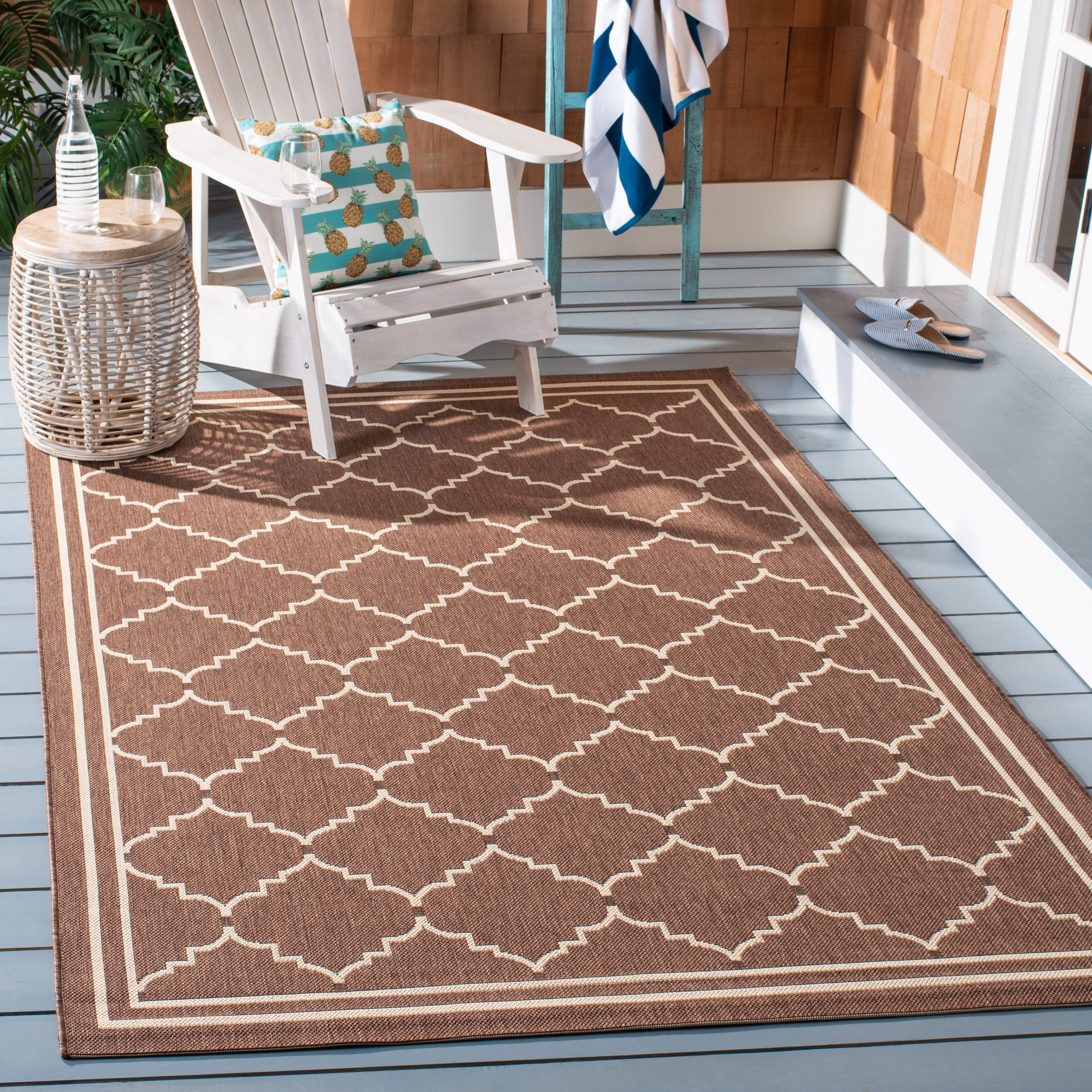 Safavieh CY6889-204-8 Courtyard Tarn 8 x 11 (ft) Loomed Polypropylene Chocolate/Cream Rectangular Indoor/Outdoor Trellis Coastal Area rug