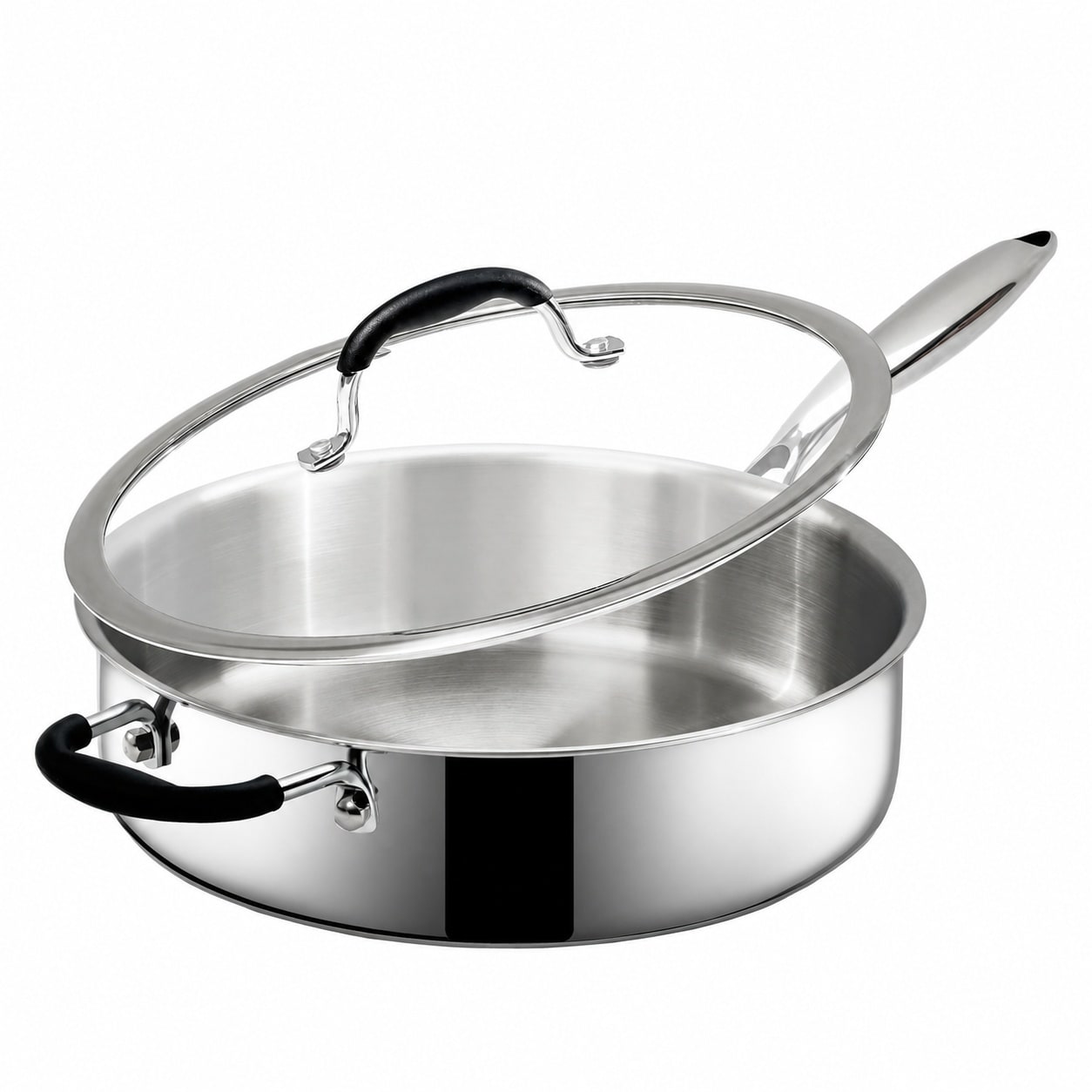 Aoibox  5 qt Tri Ply Stainless Steel Saute Pan with Lid 11 5 in Deep Skillet Dishwasher and Oven Safe Induction