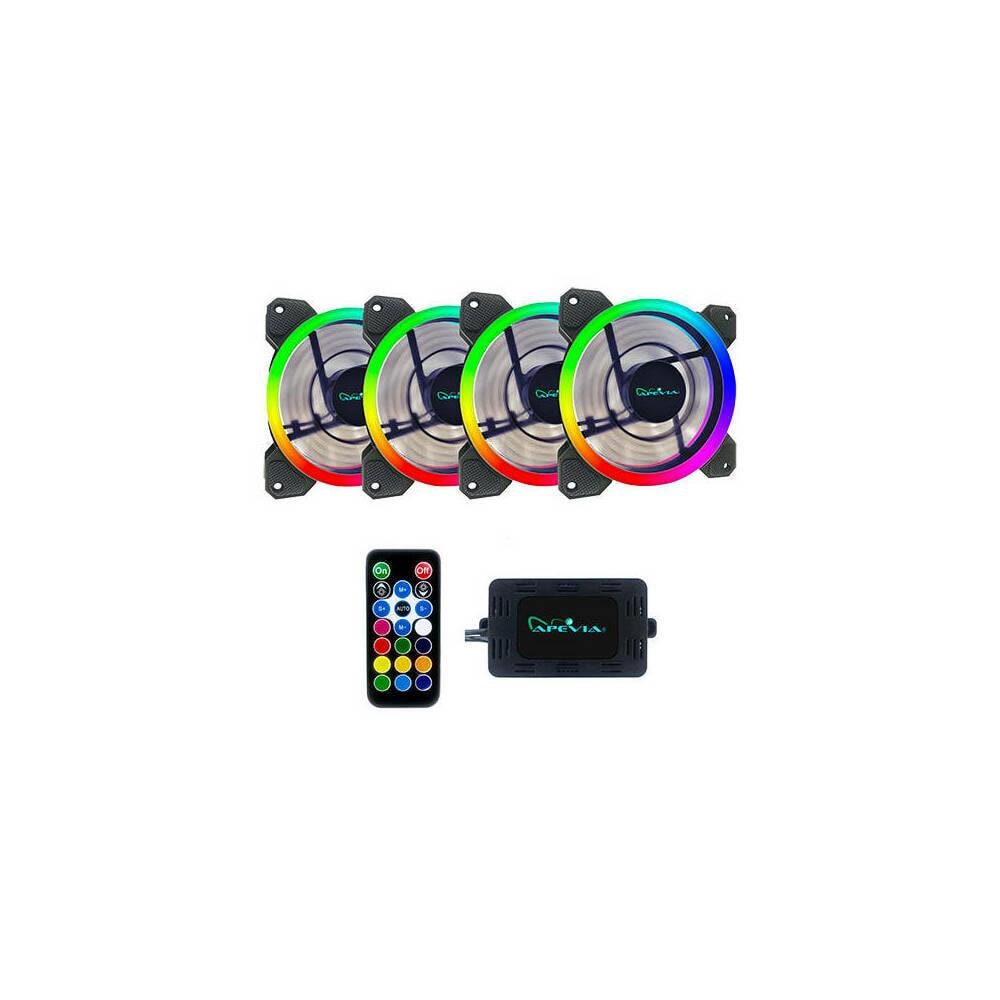  MBPSCAFBAG6547 Apevia 412L-RGB 120 mm Silent Dual Ring Addressable RGB Color Changing LED Fan- Pack of 4
