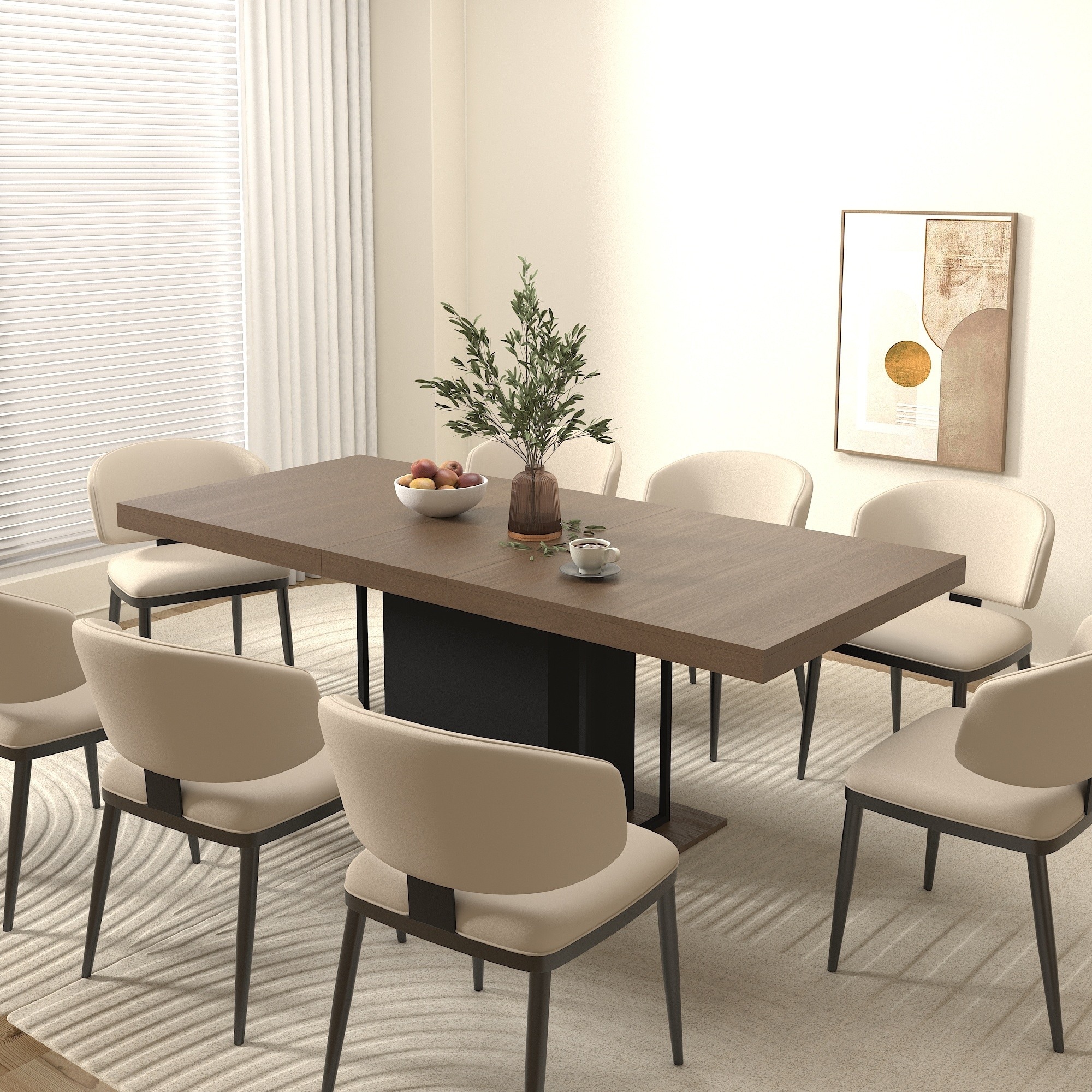 Horizons Prime - 63 to 79 inch Black Brown Particle Board Extendable Dining Table with Aged Wood ...