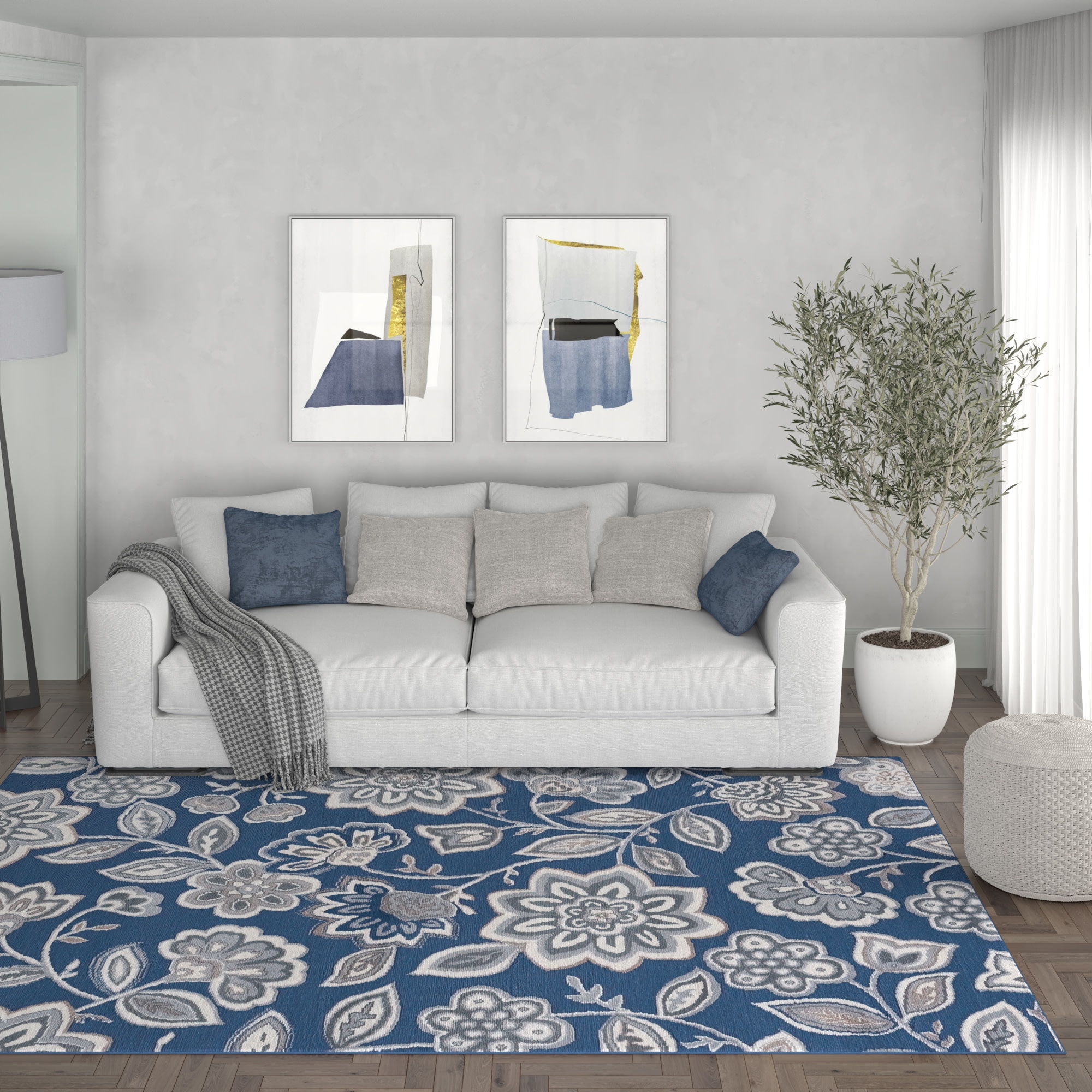 Tayse MDN3407 4X6 Madison 4 x 6 (ft) Loomed Polypropylene Blue Rectangular Indoor Floral/Botanical Oriental Area rug