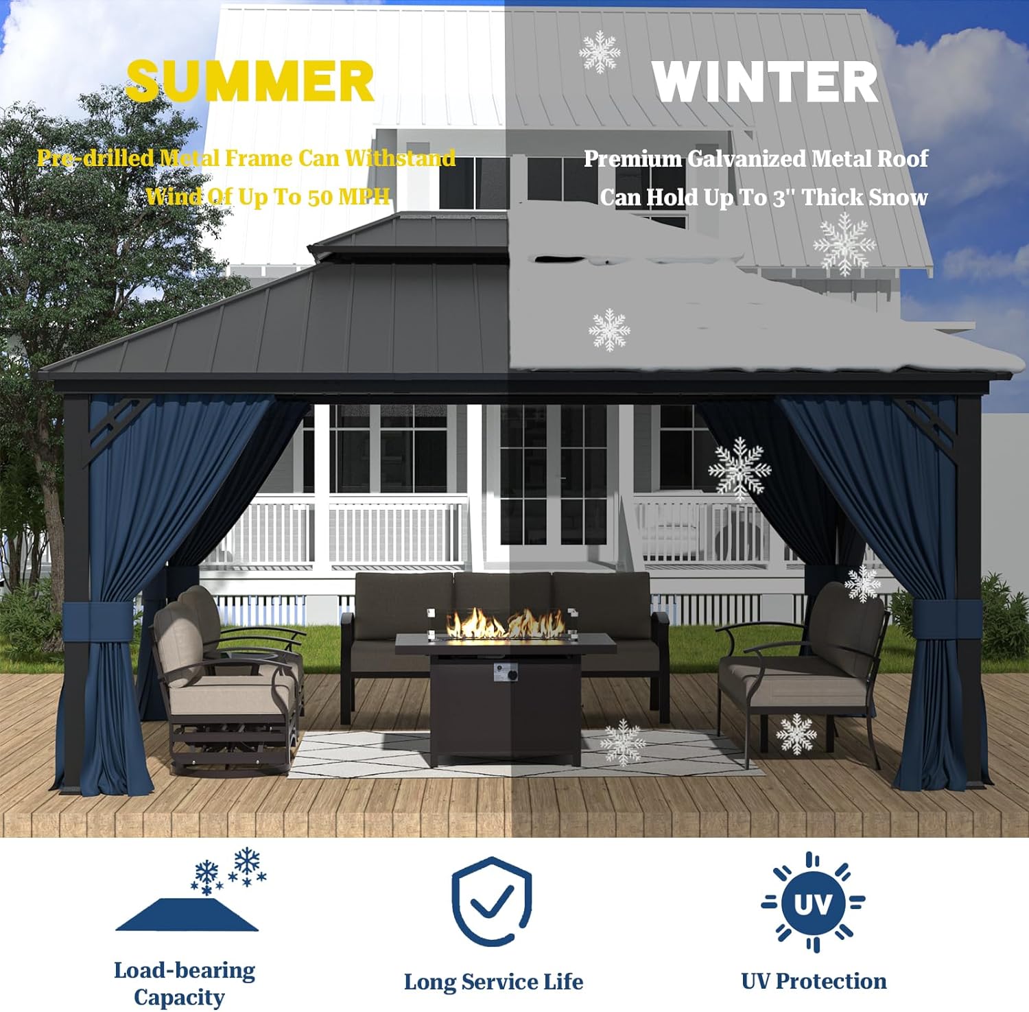 ALAULM LS-1216GAZBEO-NAVY Wood-Resin-Gazebos - View #7