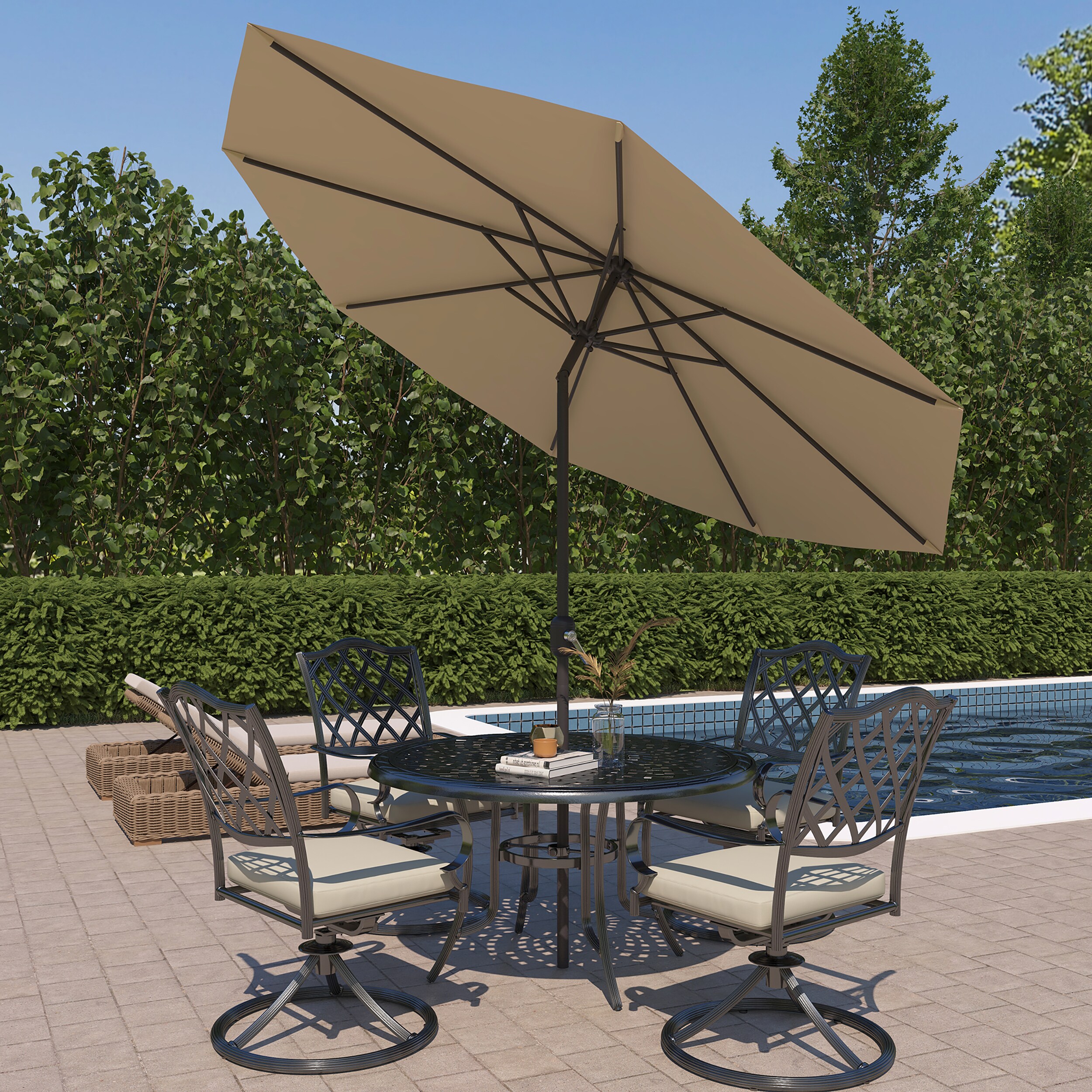 CASAINC 9-ft Beige Crank Market Patio Umbrella in the Patio Umbrellas ...