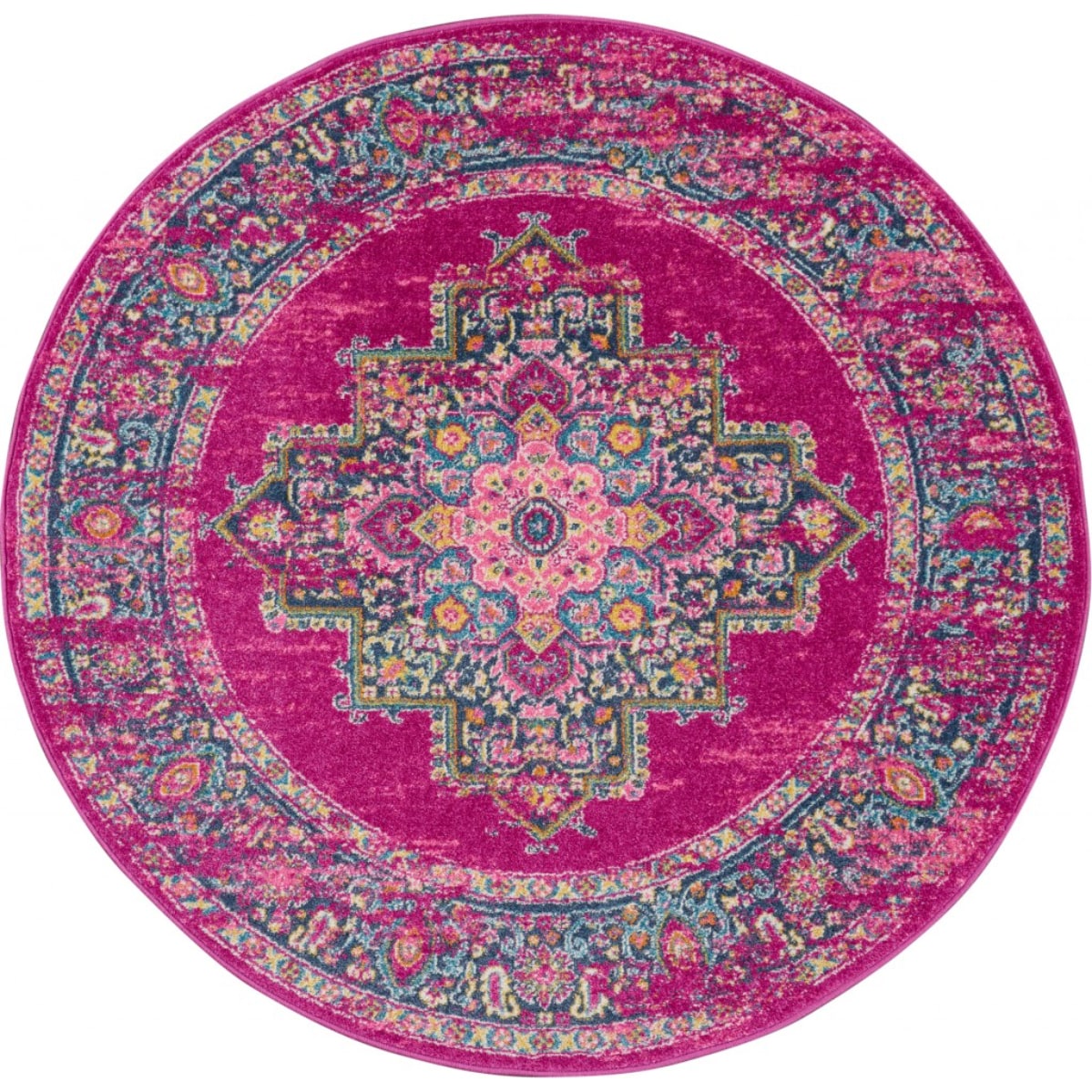 HomeRoots 4000385314 8 x 8 (ft) Loomed Polypropylene Fuchsia Round Indoor Area rug