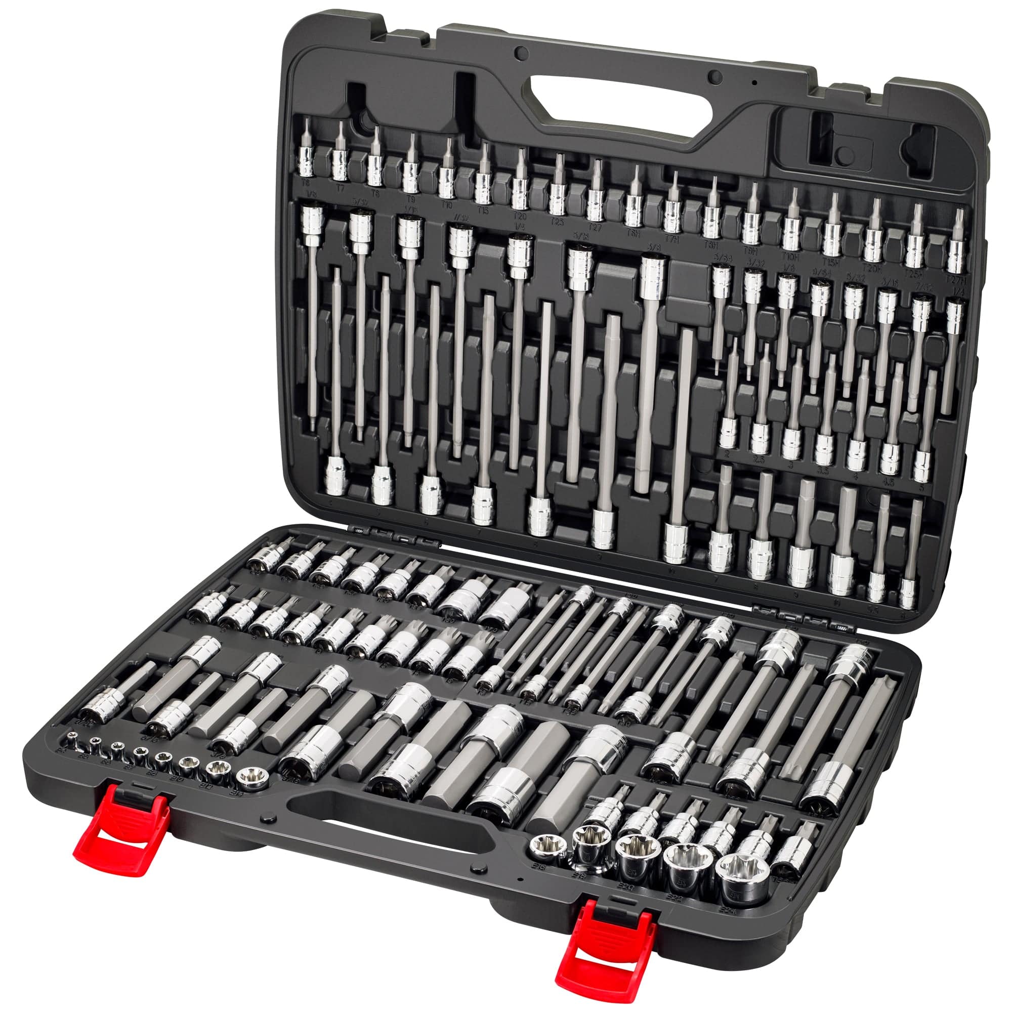 CARBYNE  114 -Piece Master Hex Allen Torx XZN Triple Square Bit Socket Set S2 Steel Bits CrV Sockets 1/4 and 3/8 and 1/2 in Drive with Storage Case