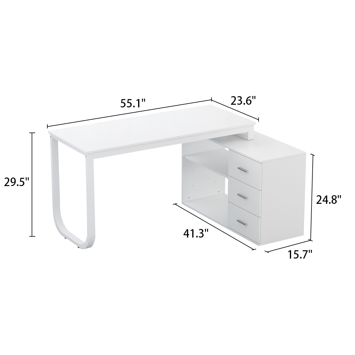 FUFU&GAGA Shaped Executive desk 55.1-in White Modern/Contemporary ...