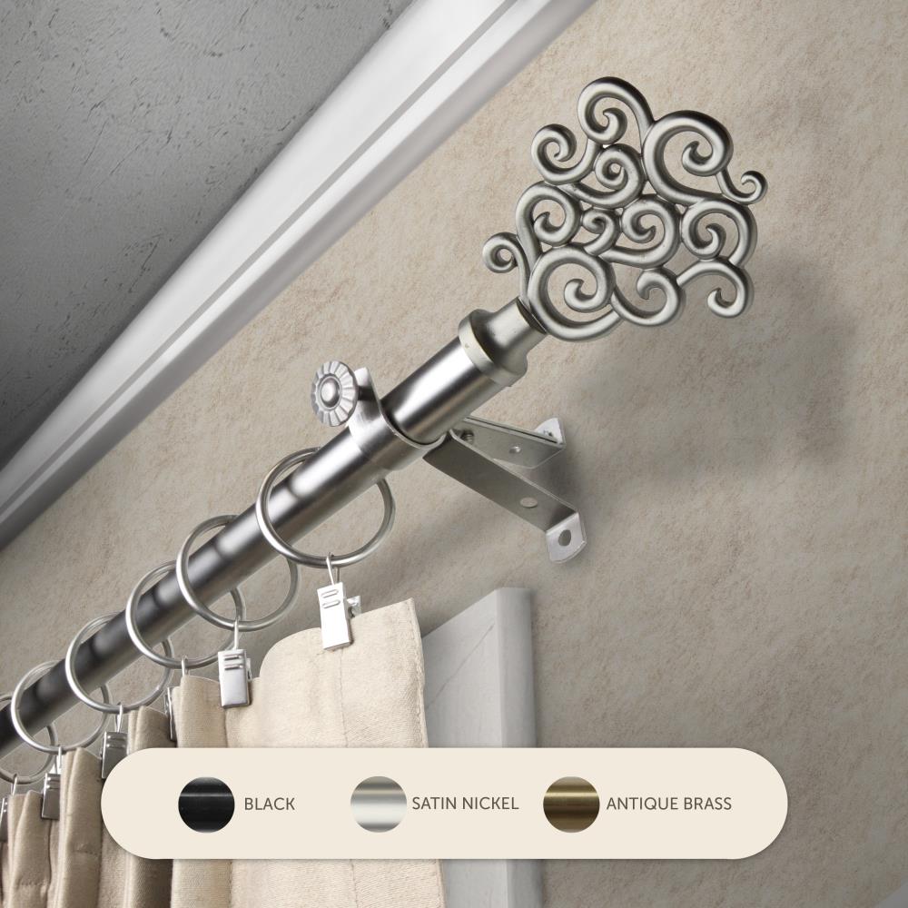 Hart & Harlow L4871-995 13/16-in Aurora 120-in to 170-in Satin Nickel Steel Single curtain rod with Finials