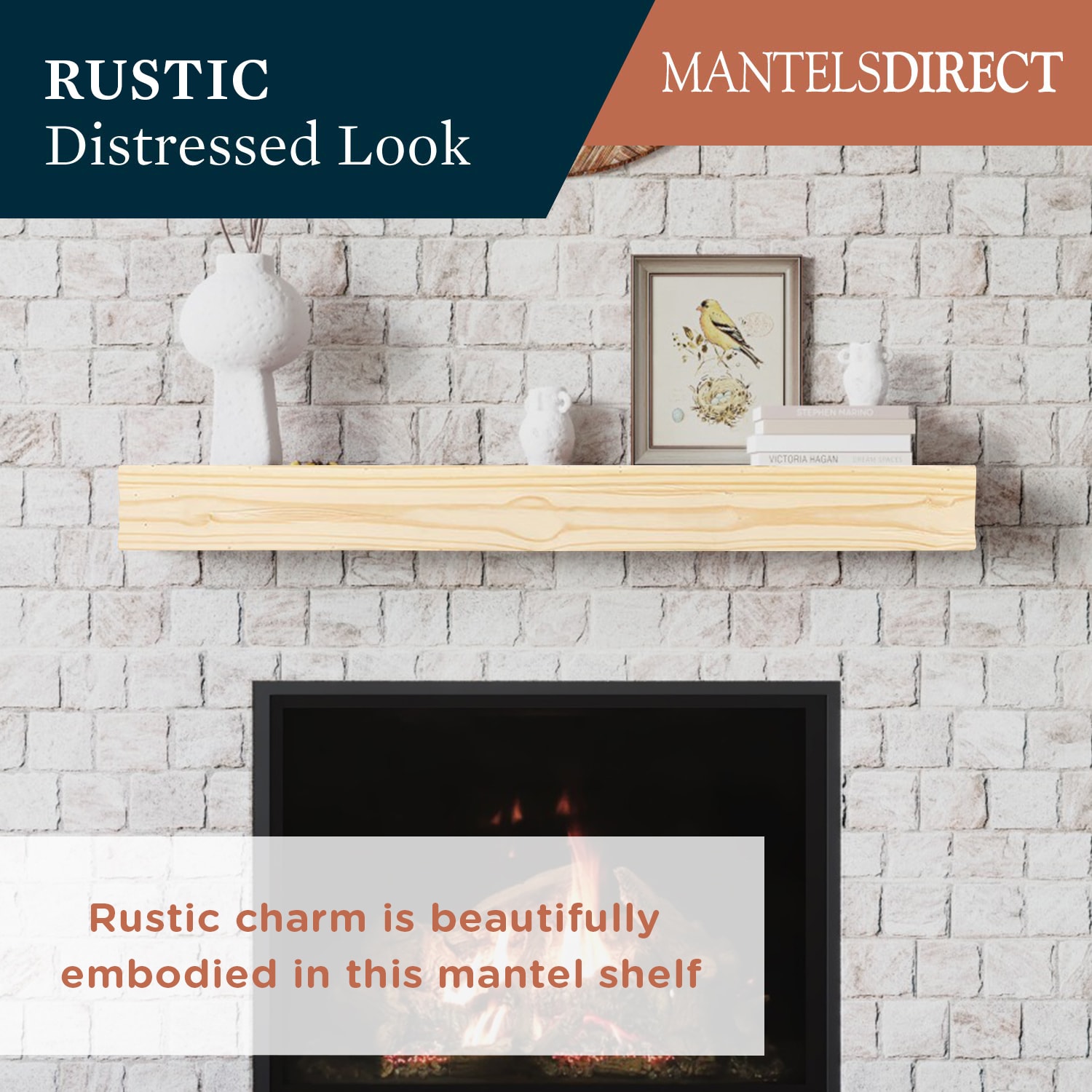 Mantels Direct 72-in W x 5-in H x 9-in D Unfinished Pine Hollow Rustic Fireplace Mantel NATURAL-72-URD Sansujyuku sansujyuku.com