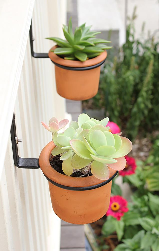 Black Iron Wall Mounted Flower Pot Holder Brackets, Set of 2