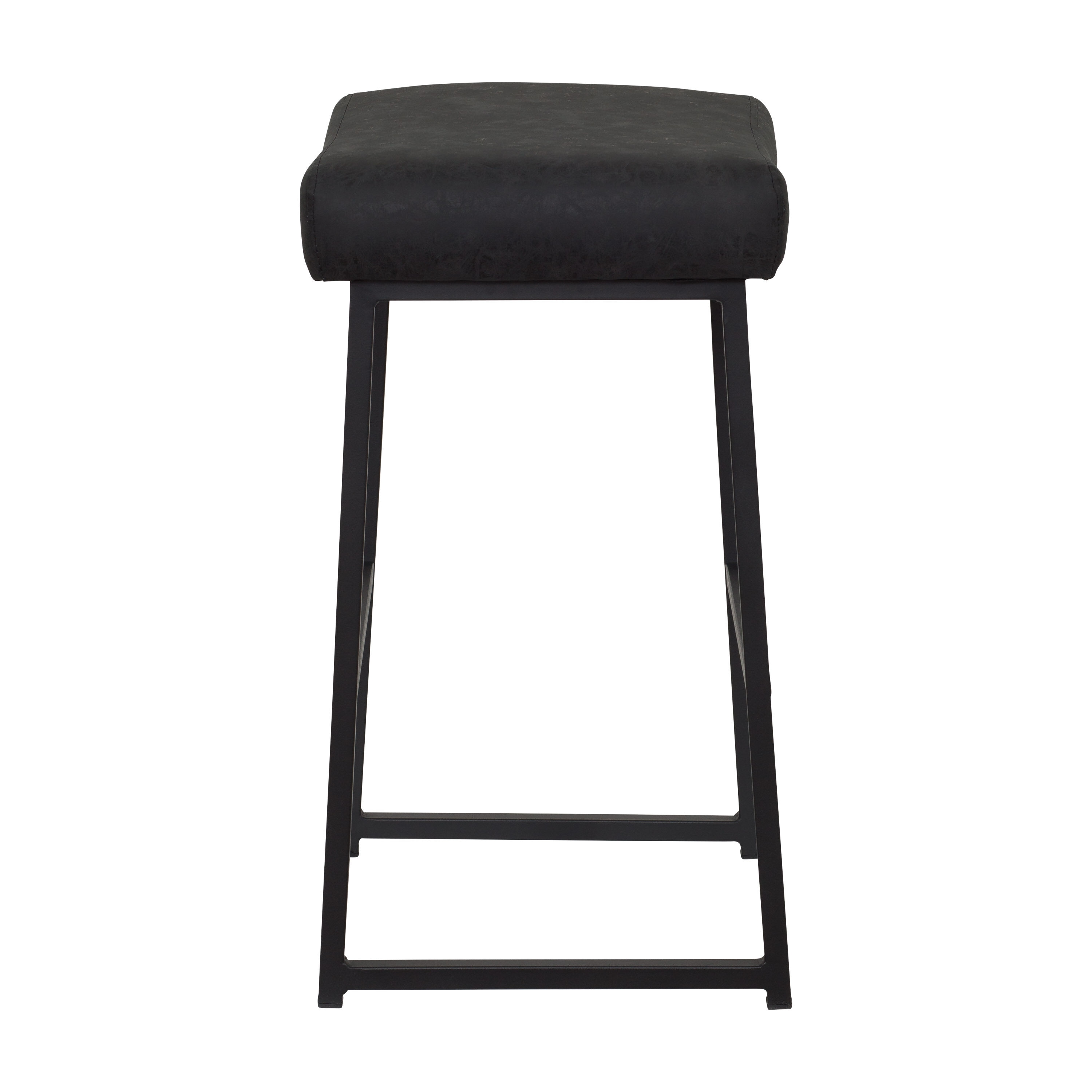 Milo Black Backless Leather and Metal Counter Stools, Set of 2