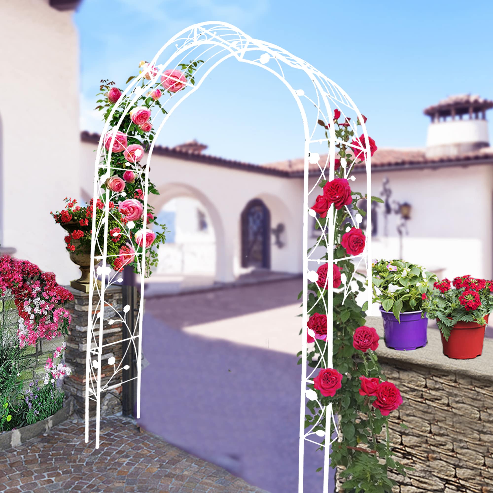 PetriMins 8 in 1 Garden Arch Metal Arbor 8ft Trellis Arch Climbing ...