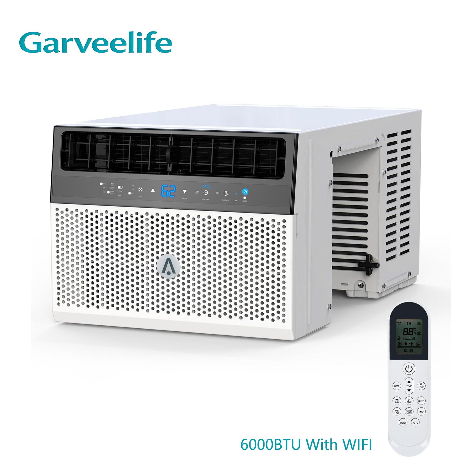 GarveeLife 6000 BTU 350 Sq Ft Ultra Quiet Energy Efficient U Shaped Window Air Conditioner WiFi 6 Modes 3 Fan Speeds App Remote Control for Bedroom Office or Room
