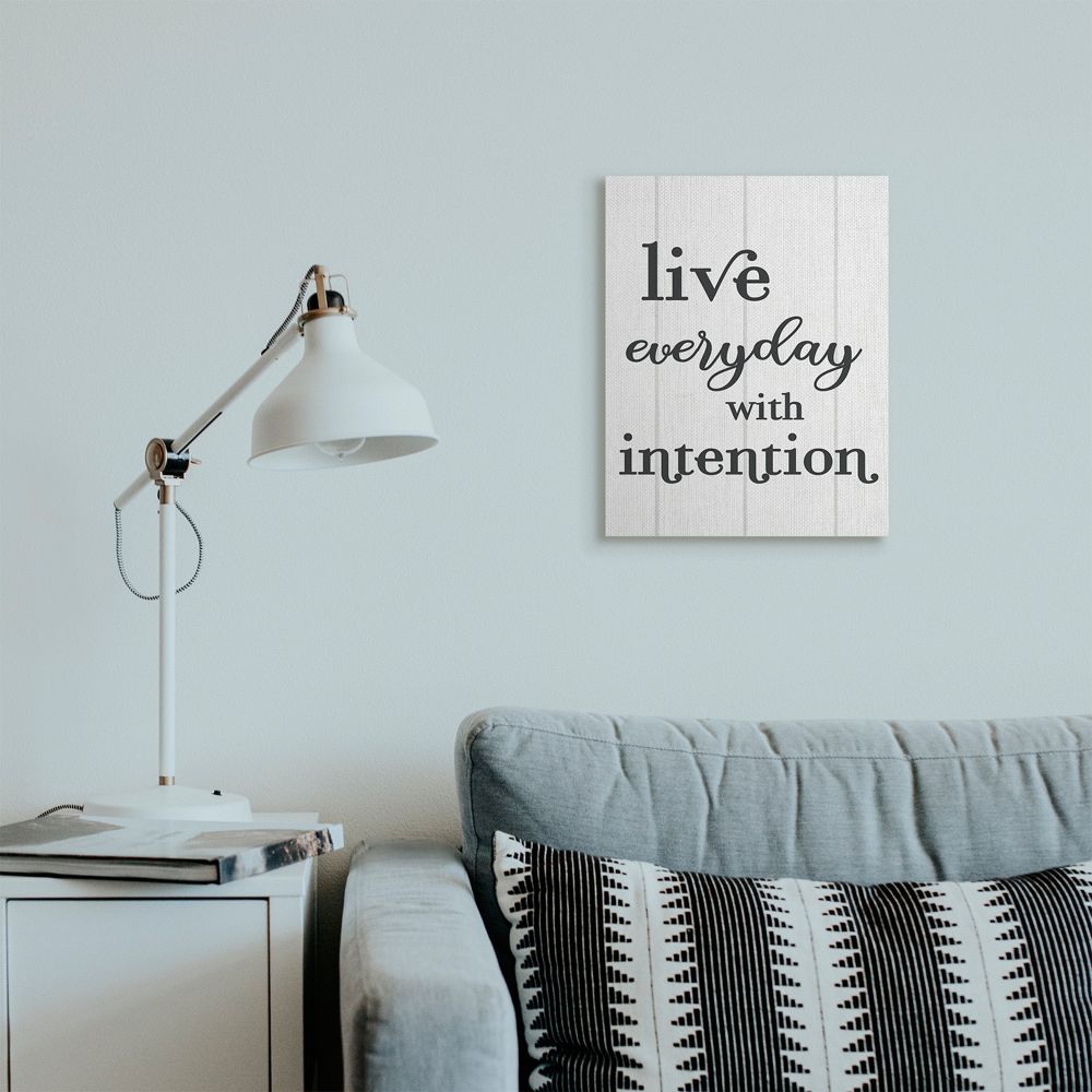 Live Everyday with Intention Black and White Canvas Wall Art