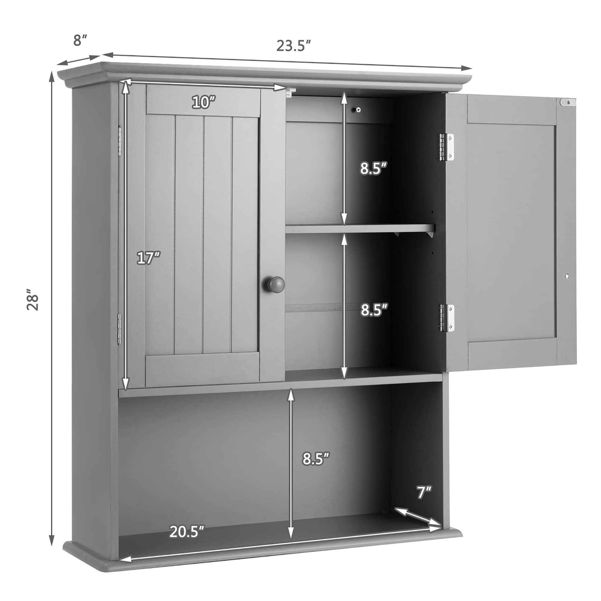 Goplus 8-in x 28-in x 23.5-in Grey Soft Close Bathroom Wall Cabinet ...