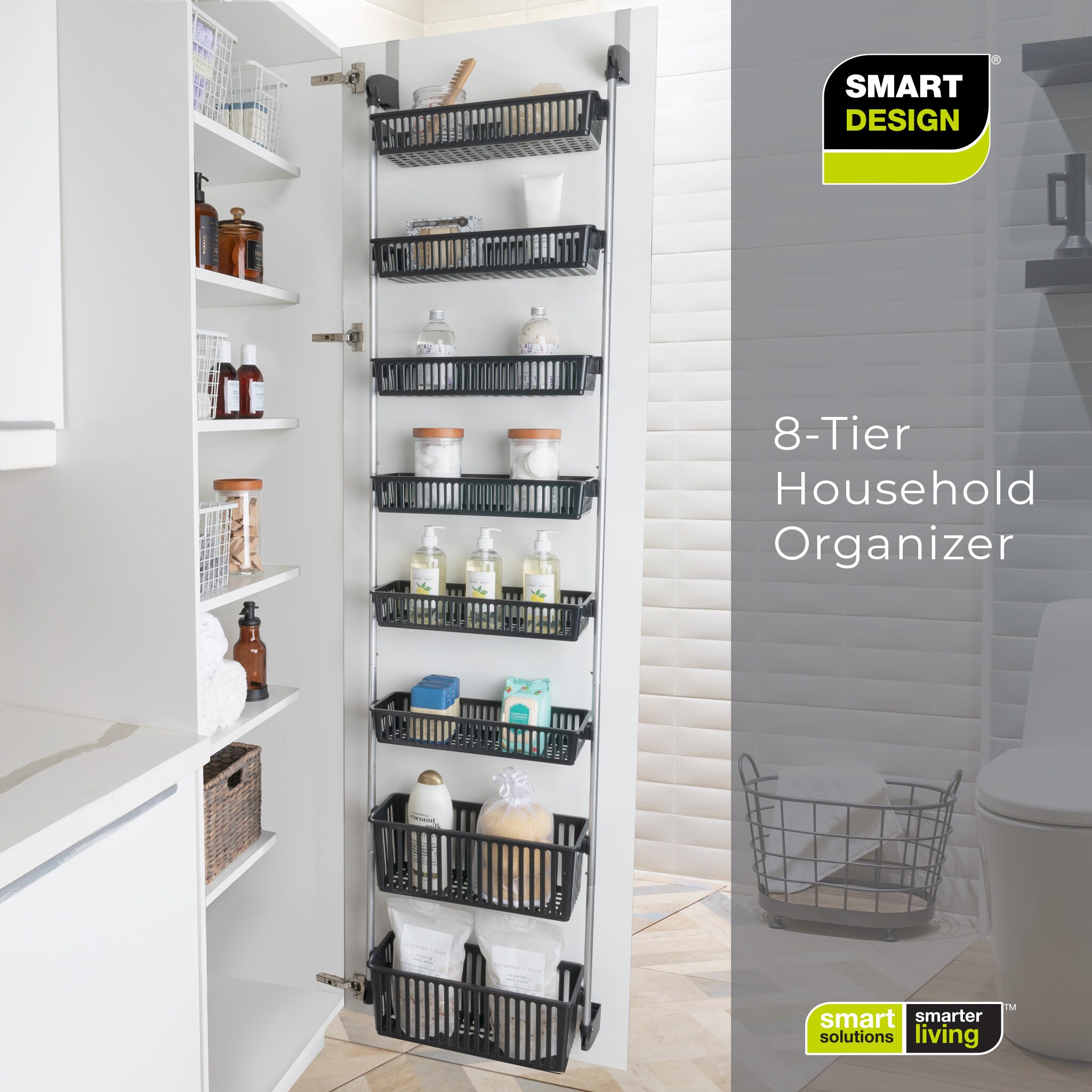 Smart Design Over The Door Pantry Organizer Rack with 6 Adjustable Shelves - White