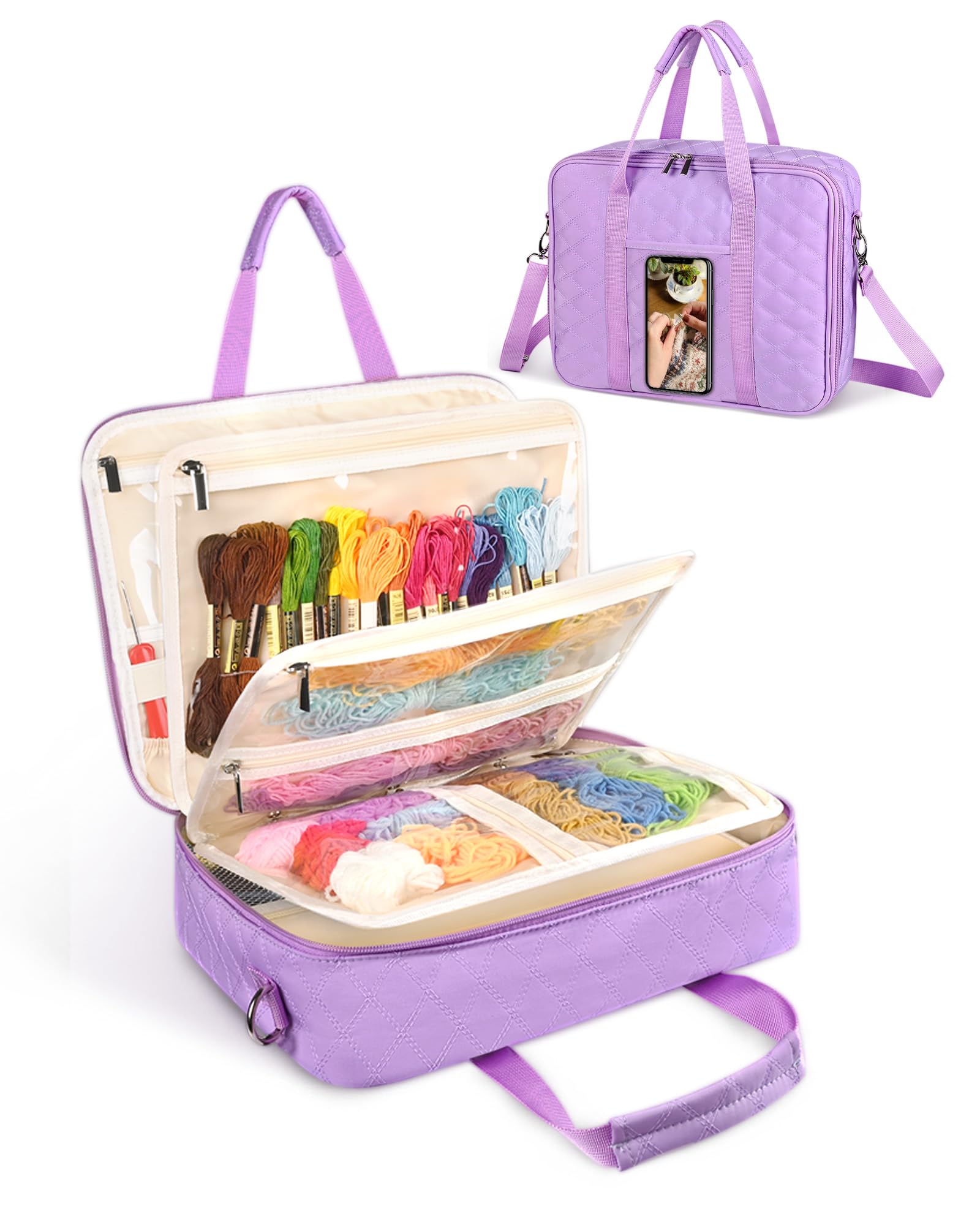 Mikiotto Large Capacity Sewing Supplies Storage Bag Purple Quilted ...