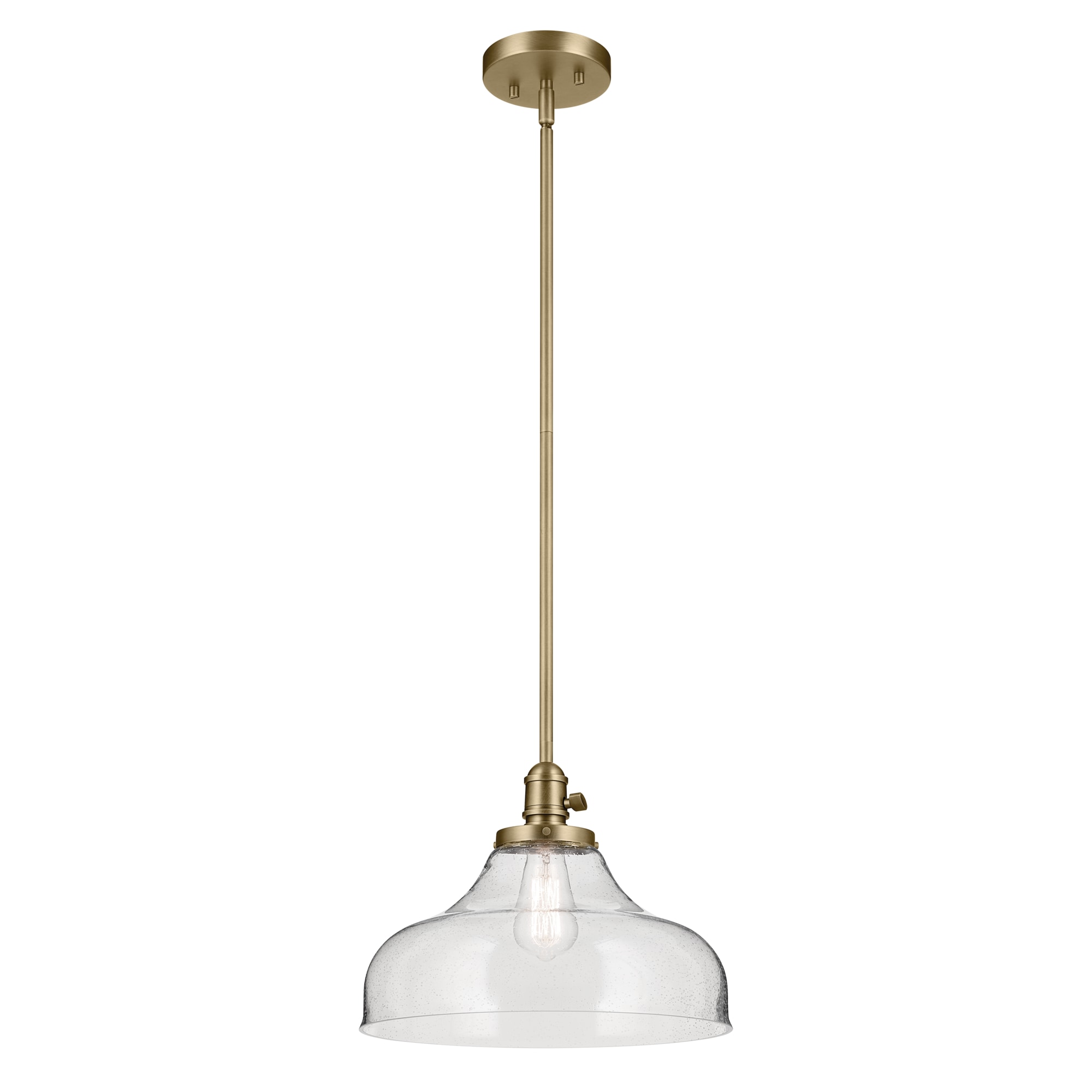 Kichler 43906NBR Avery 1 -Light Natural Brass Industrial Seeded glass Cone Medium Hanging Pendant light